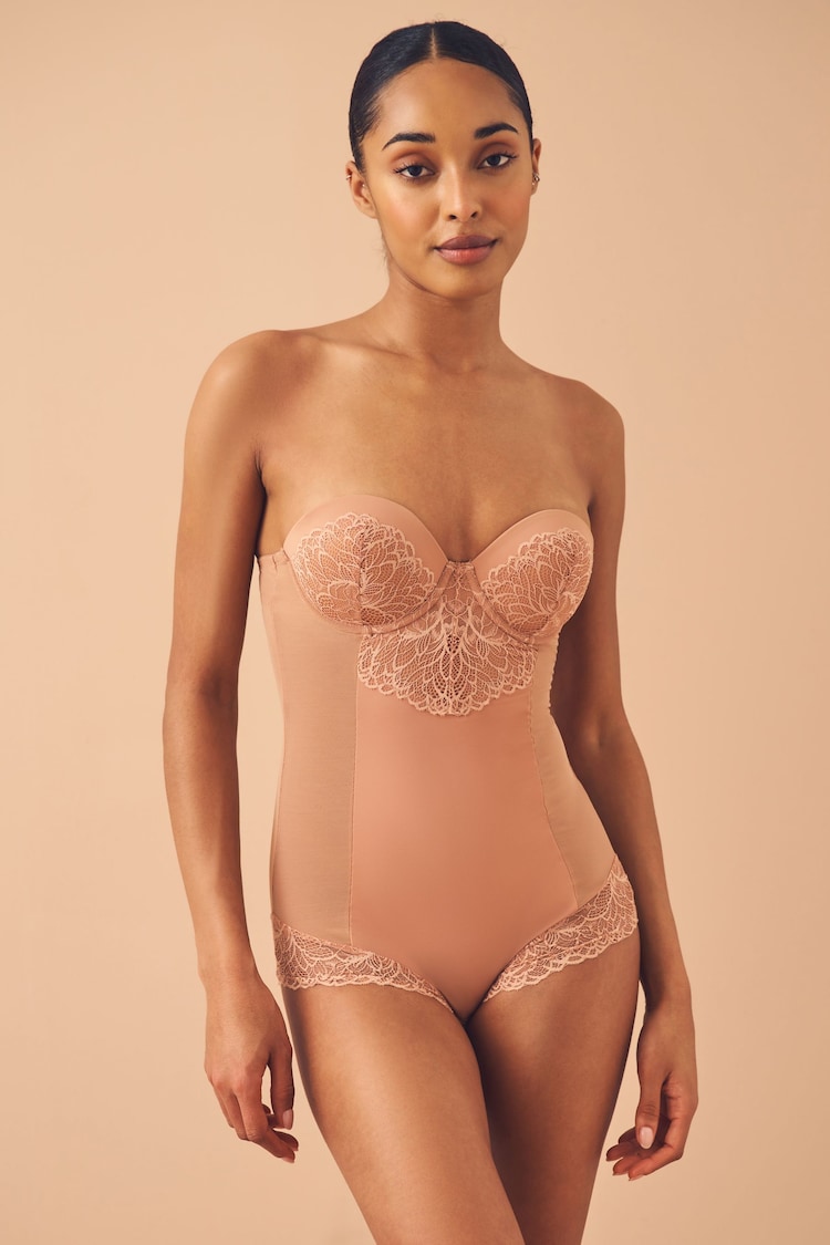 Tan Brown Firm Tummy Control Cupped Lace Body - Image 2 of 5