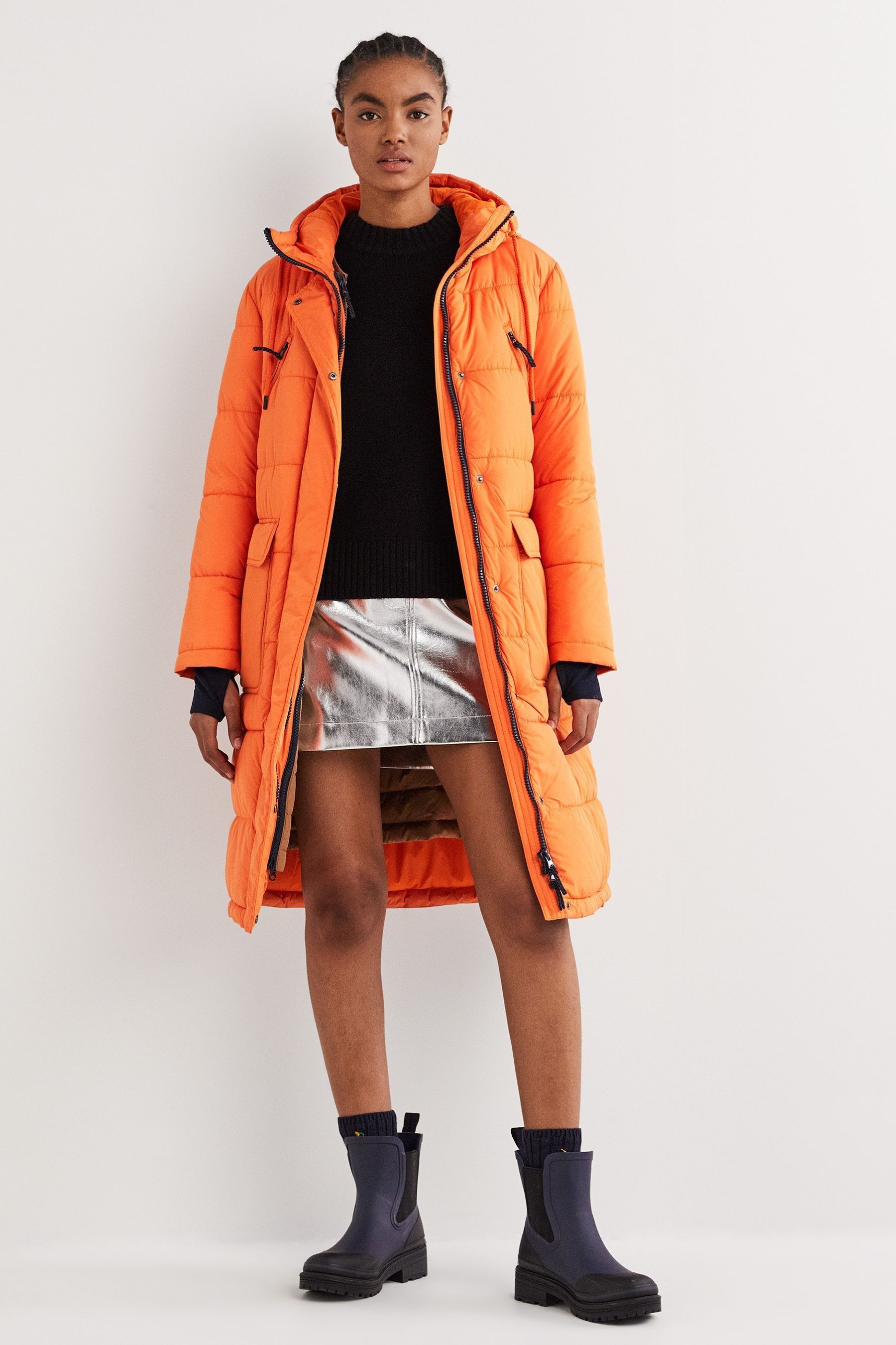 Buy Boden Orange Longline Hooded Puffer Coat from Next Luxembourg