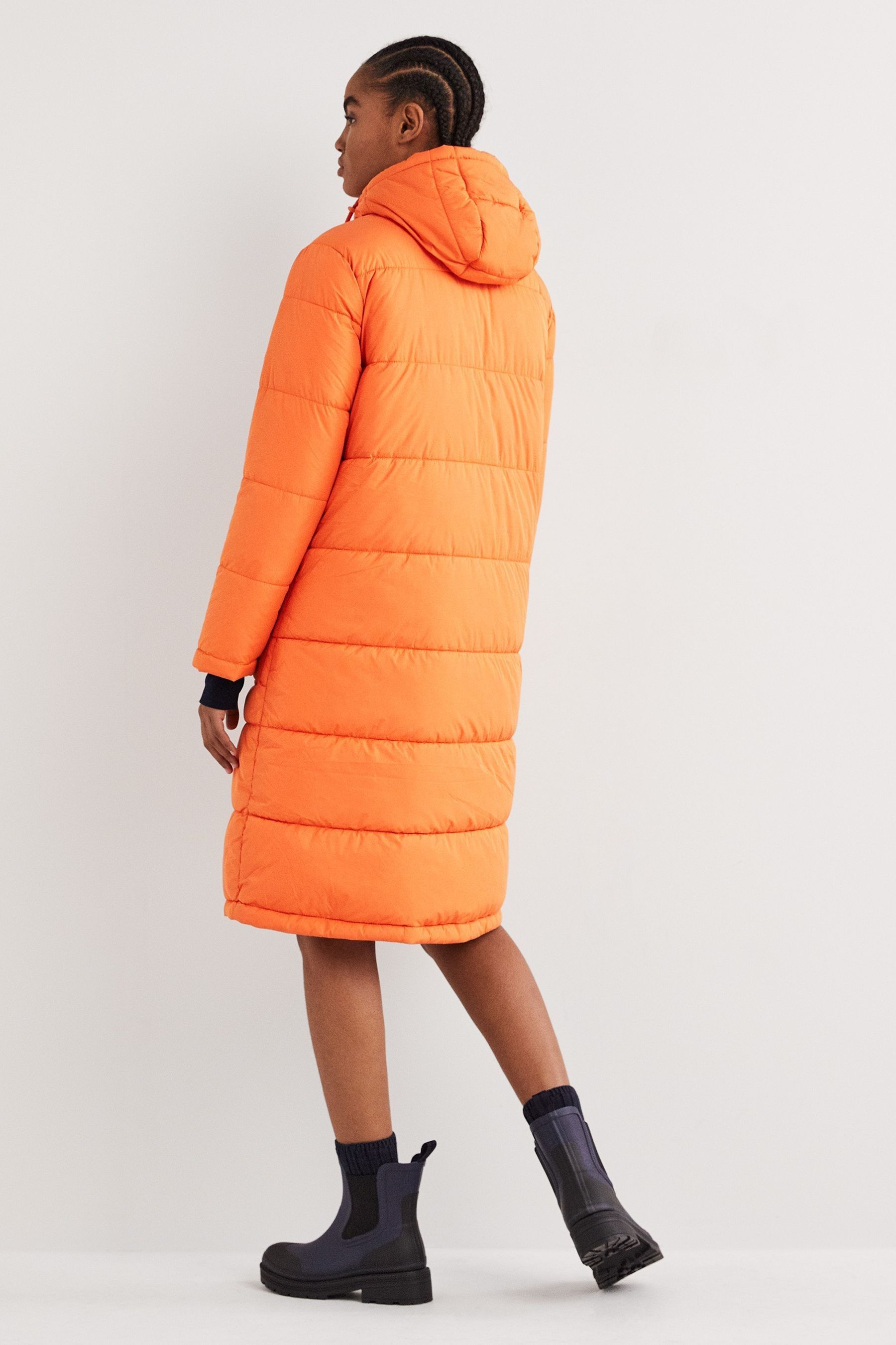 Buy Boden Orange Longline Hooded Puffer Coat from Next Luxembourg
