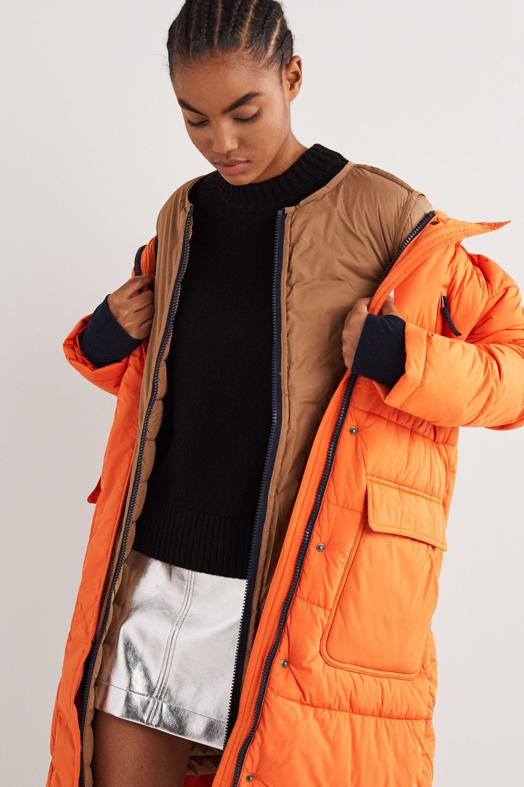 Buy Boden Orange Longline Hooded Puffer Coat from Next Luxembourg