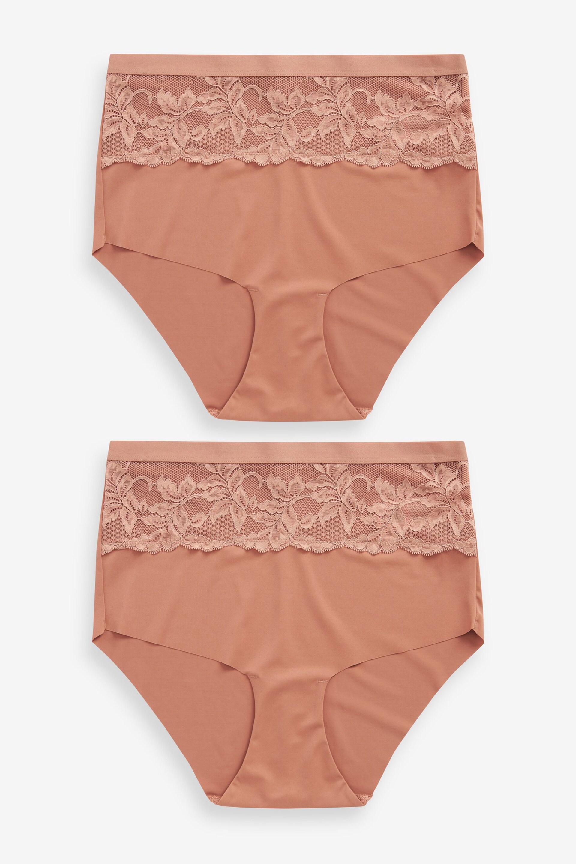 Neutral/Tan High Waist Lace Tummy Control Light Shaping Knickers 2 Pack - Image 1 of 3