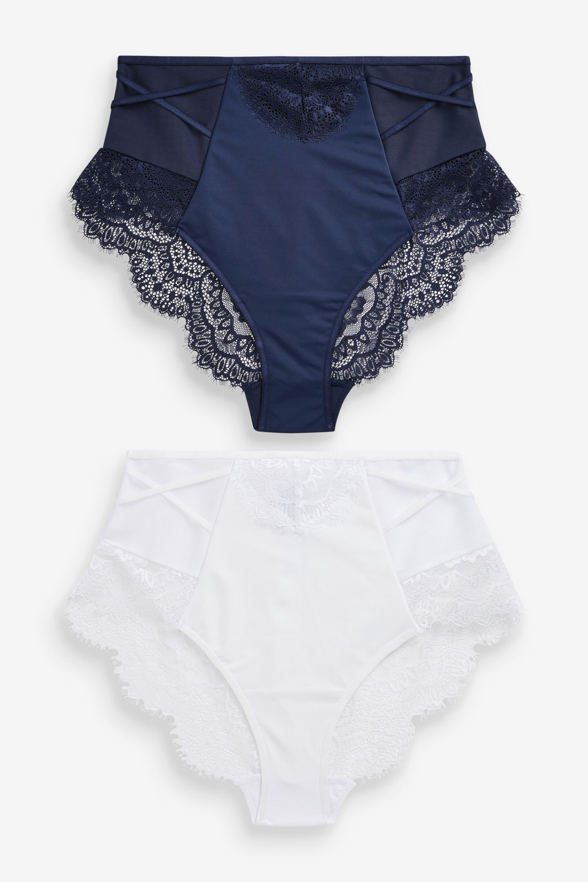 Navy/White High Rise Tummy Control Lace Knickers 2 Pack - Image 1 of 3