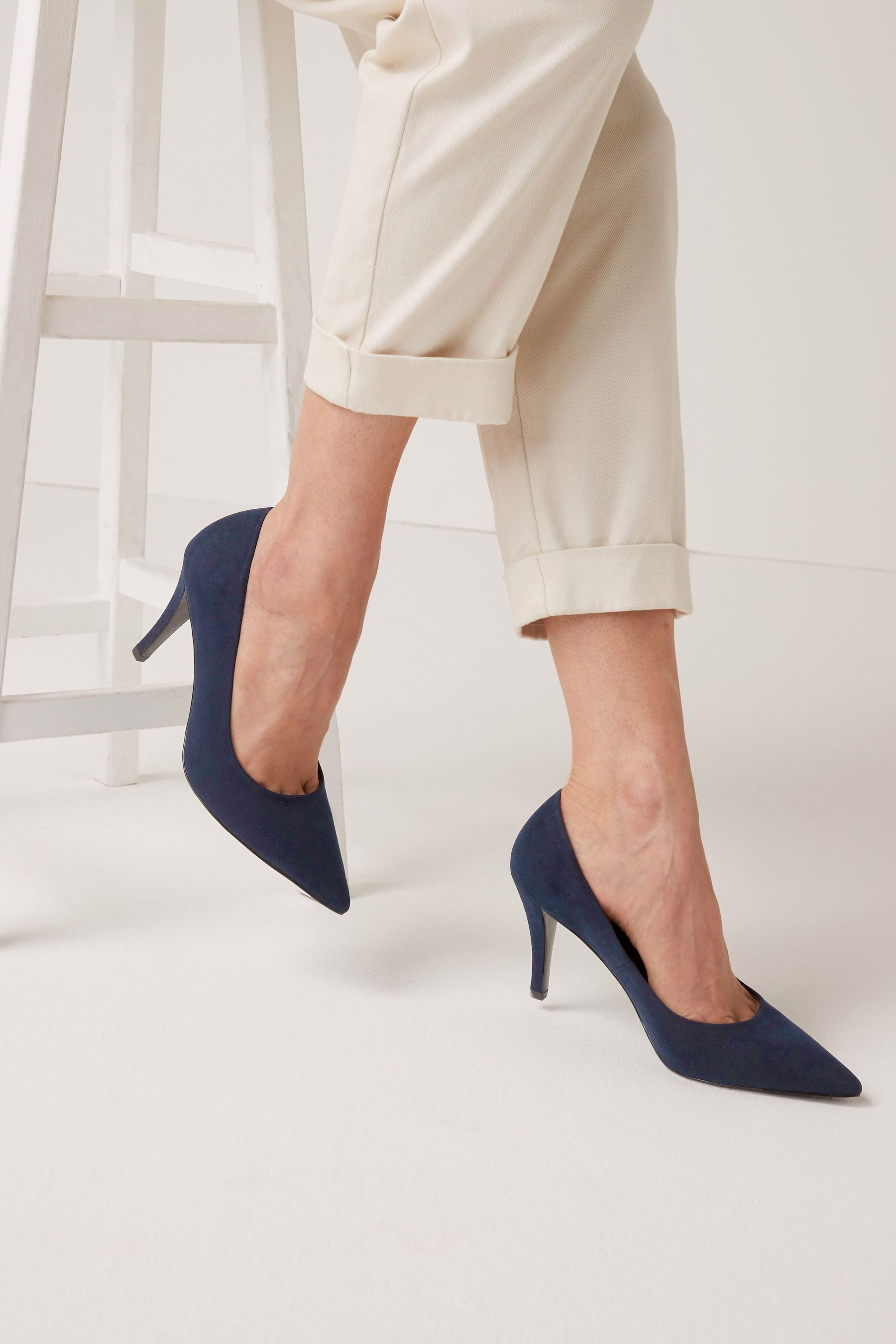 Navy blue mid heel shoes clearance