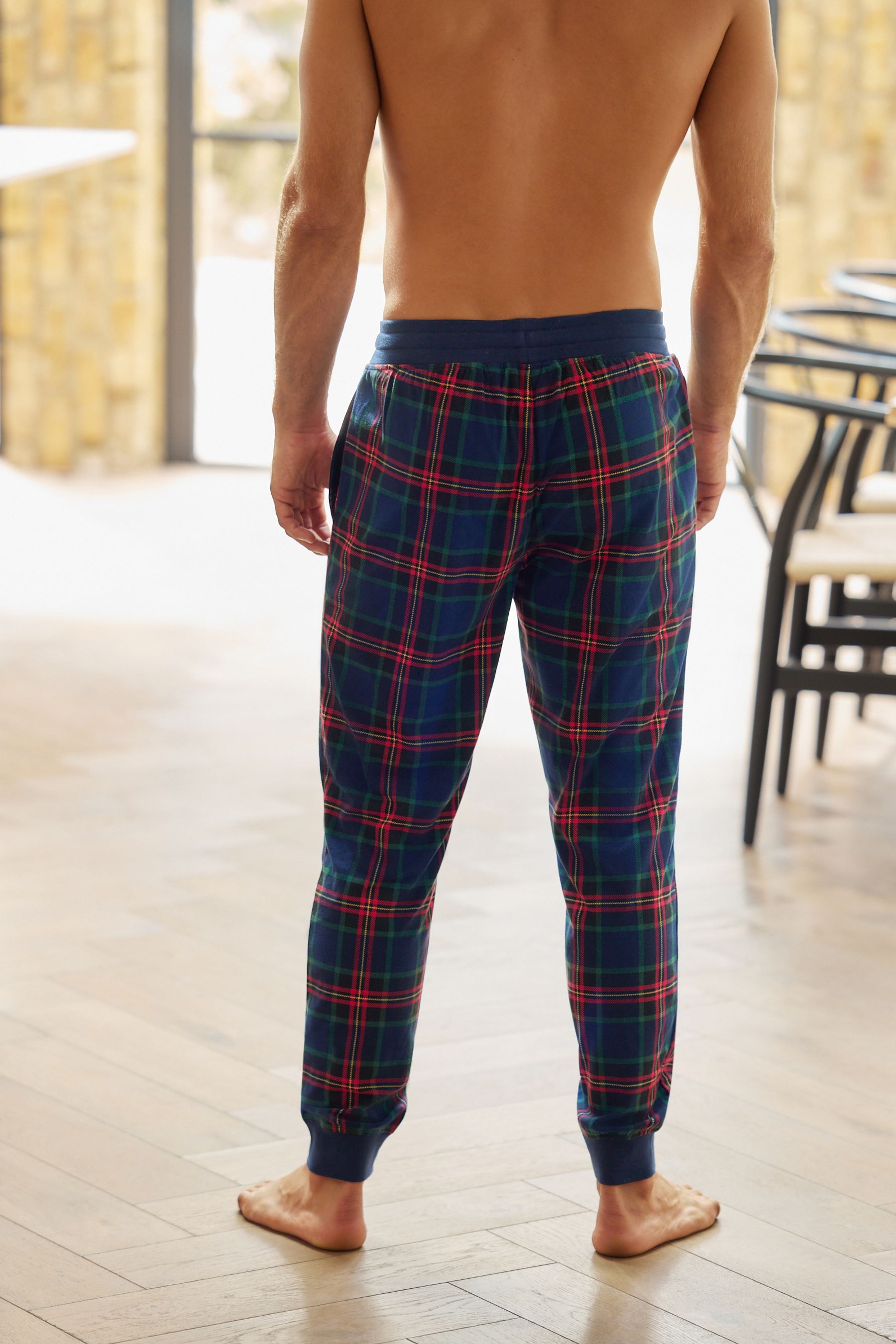 Buy Navy Blue Red Check Motionflex Cosy Cuffed Pyjama Bottoms from Next Luxembourg