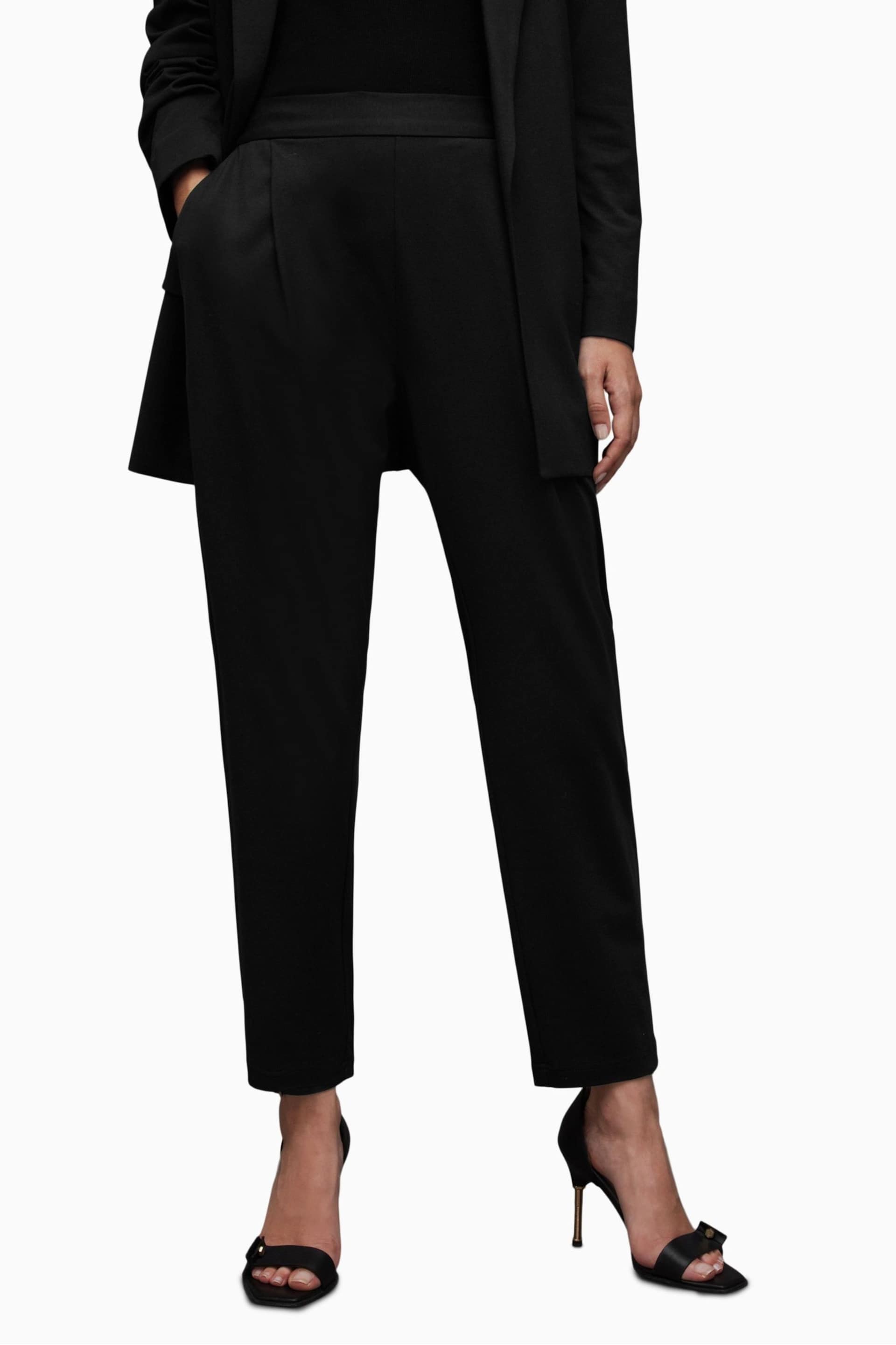 AllSaints Black Aleida Jersey Trousers - Image 1 of 6