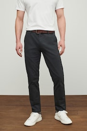 Charcoal Grey Slim Fit Belted Soft Touch Chino Trousers - Image 1 of 6