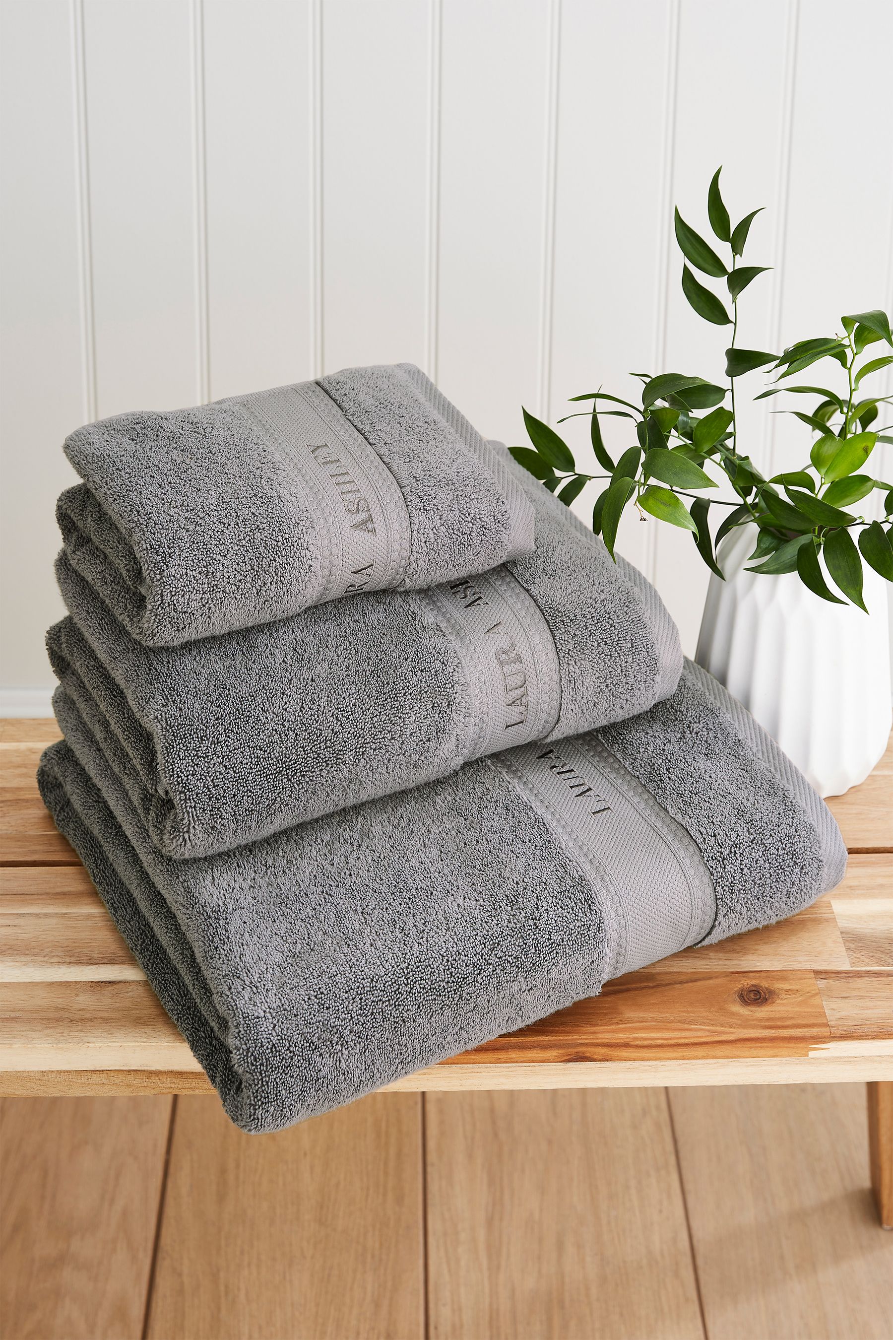 Buy Laura Ashley Pale Charcoal Grey Luxury Embroidered Towel from Next Luxembourg
