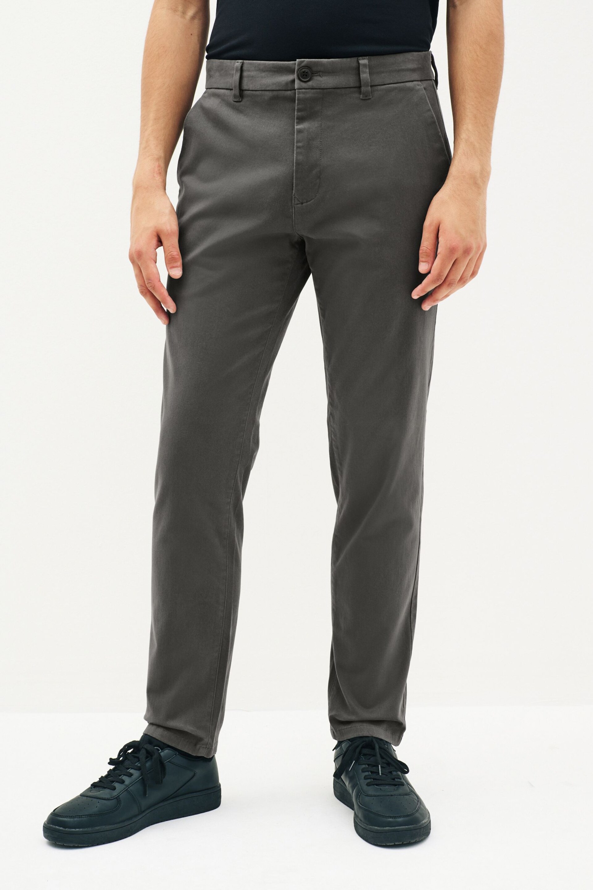 Dark Grey Regular Tapered Fit Stretch Chino Trousers - Image 1 of 8