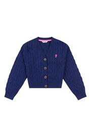 U.S. Polo Assn. Girls Blue Cable Knit Cardigan - Image 1 of 3