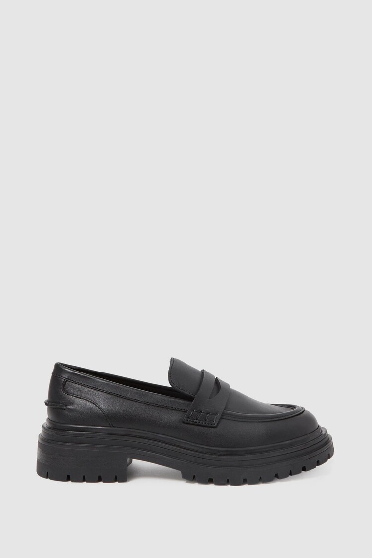 Reiss Black Adele Leather Chunky Cleated Loafers - Image 1 of 5