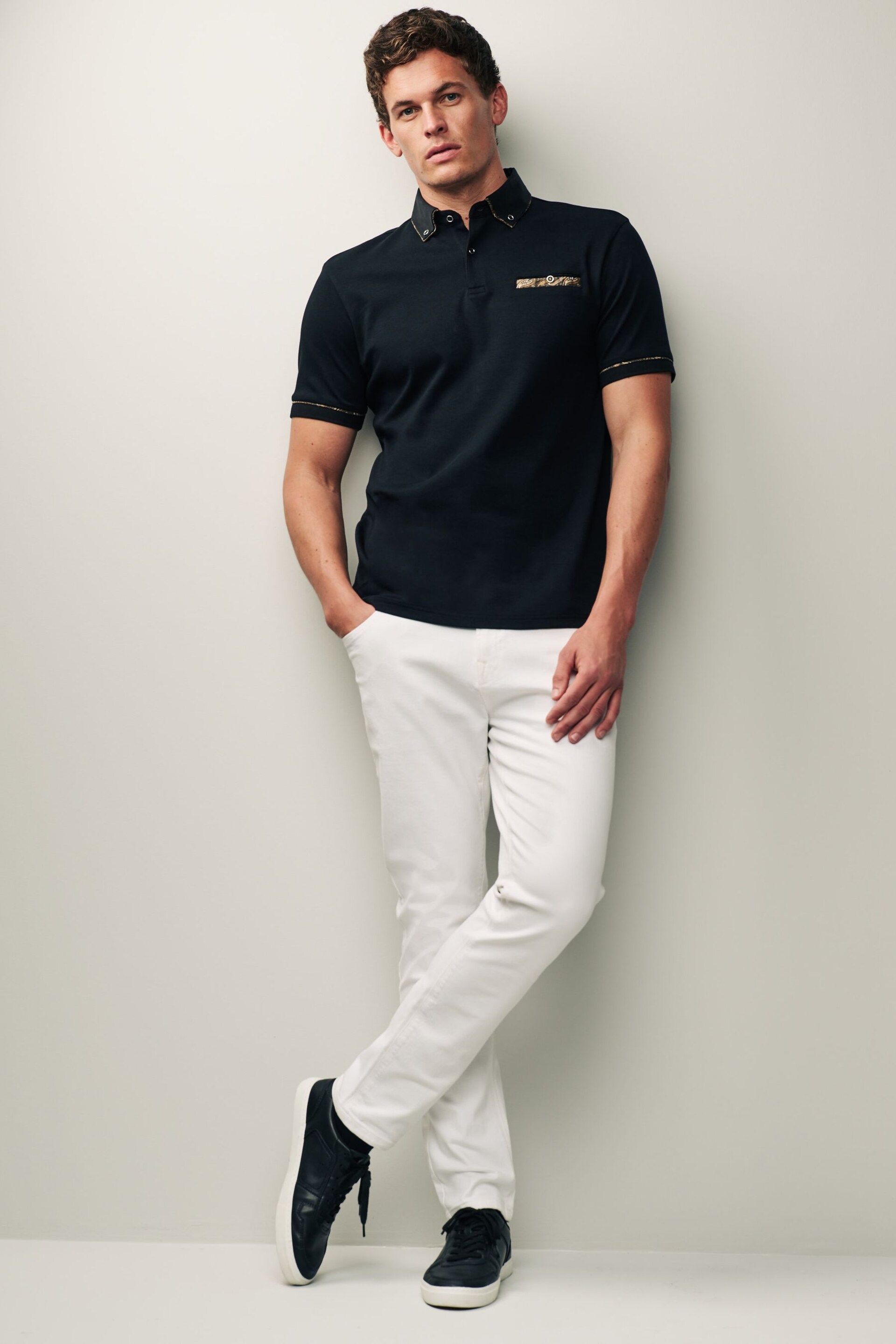 Black/Gold Short Sleeve Smart Collar Polo Shirt - Image 2 of 9