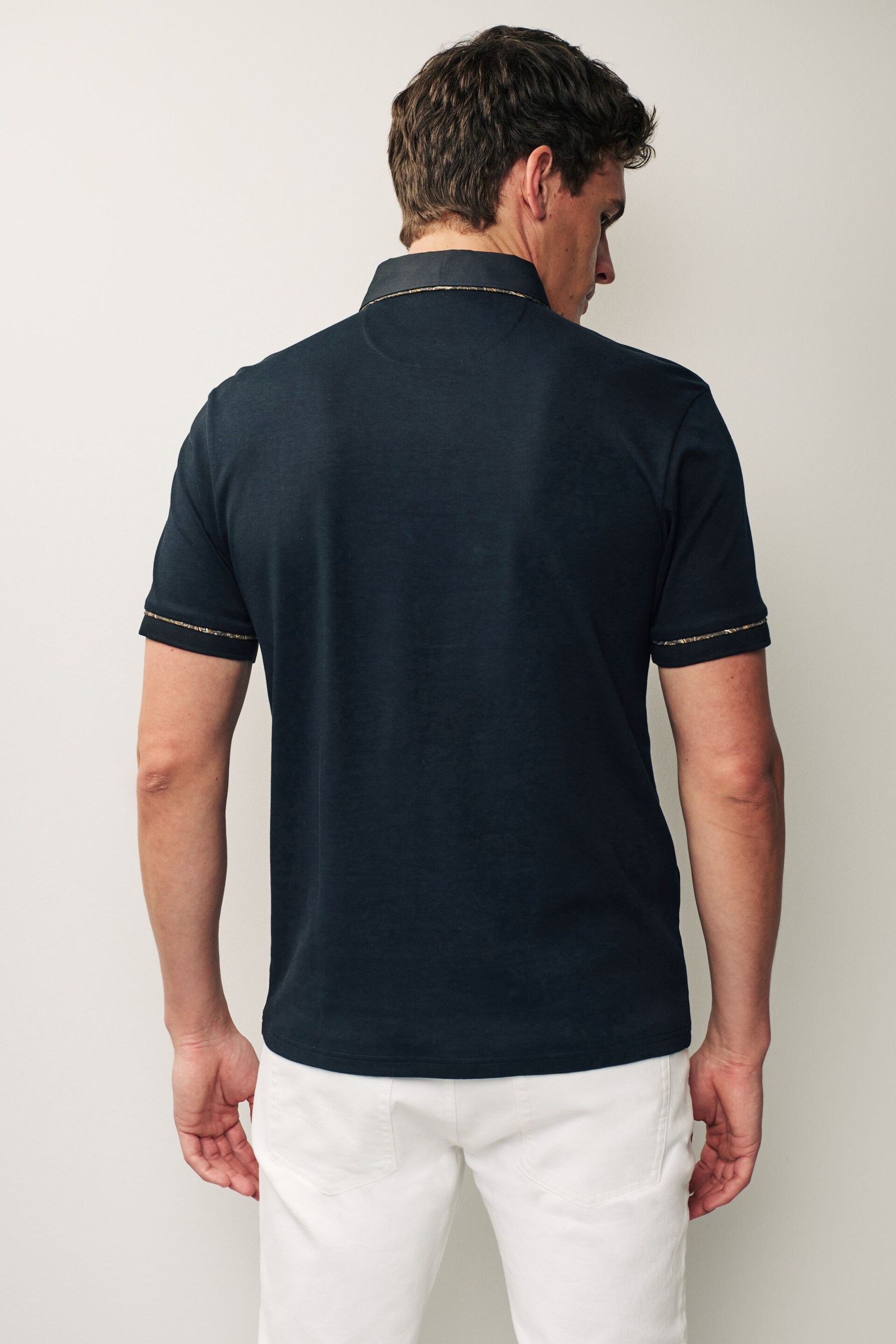 Black/Gold Short Sleeve Smart Collar Polo Shirt - Image 3 of 9