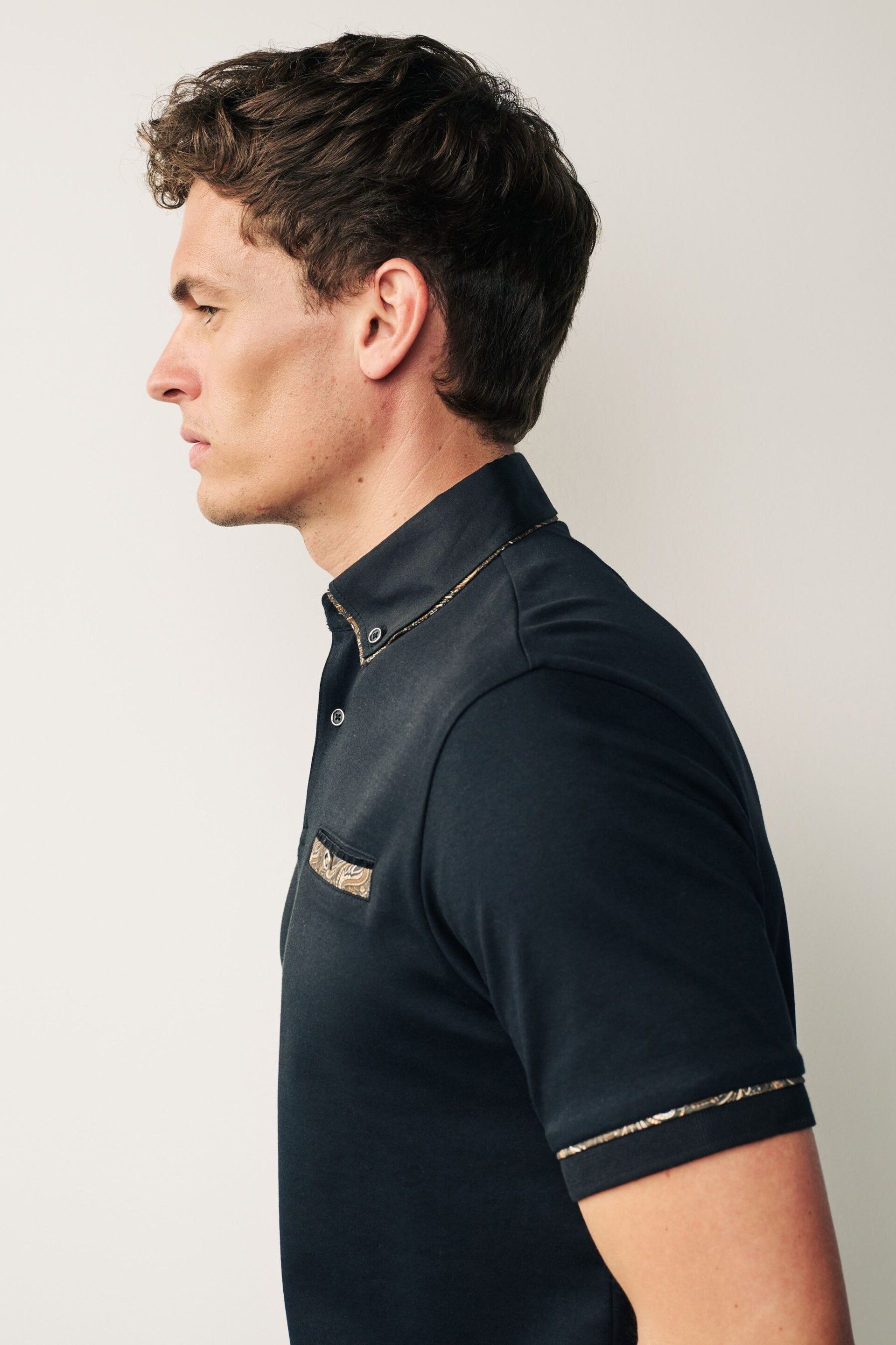 Black/Gold Short Sleeve Smart Collar Polo Shirt - Image 6 of 9