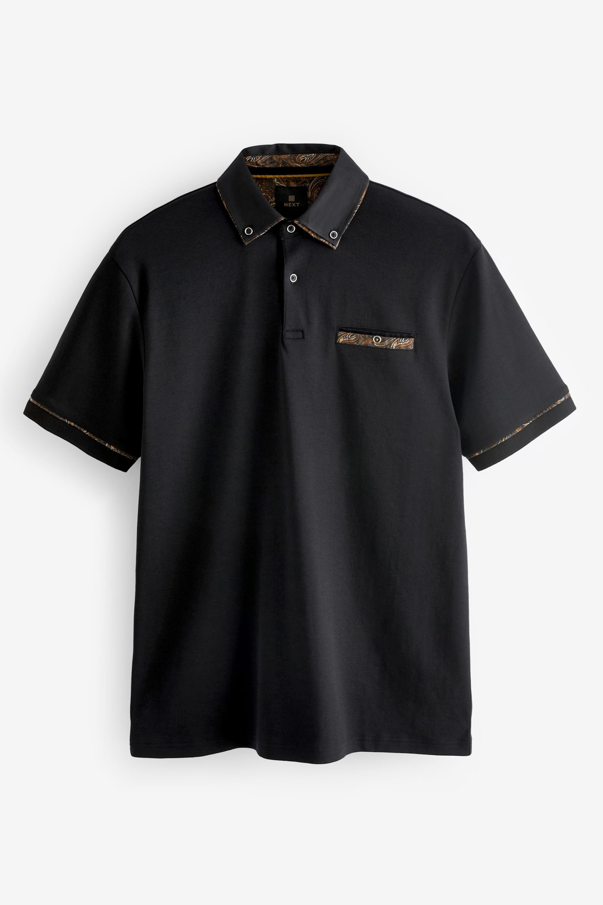 Black/Gold Short Sleeve Smart Collar Polo Shirt - Image 7 of 9