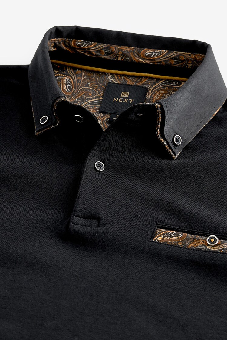 Black/Gold Short Sleeve Smart Collar Polo Shirt - Image 8 of 9