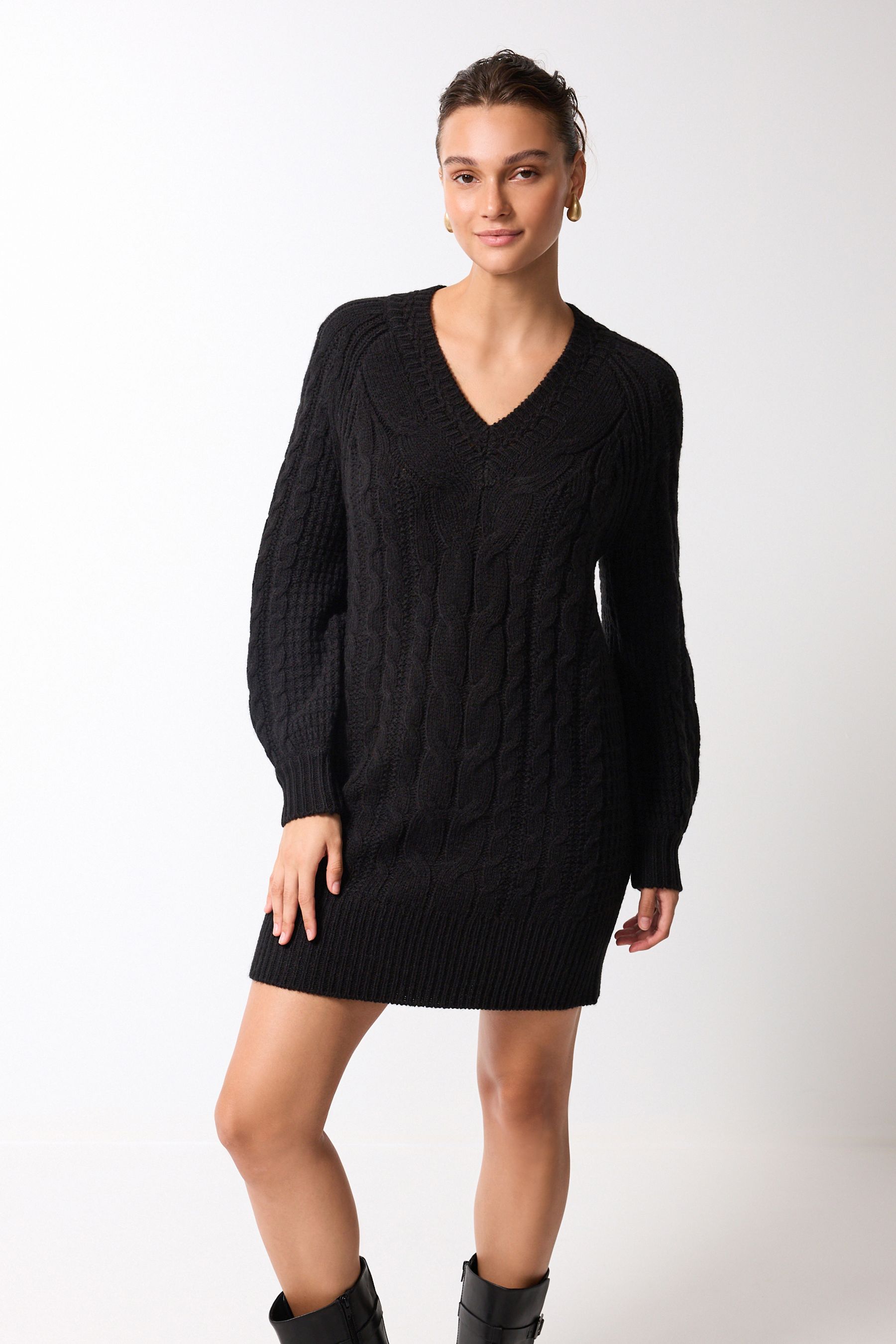 Deep v neck sweater dress cheap