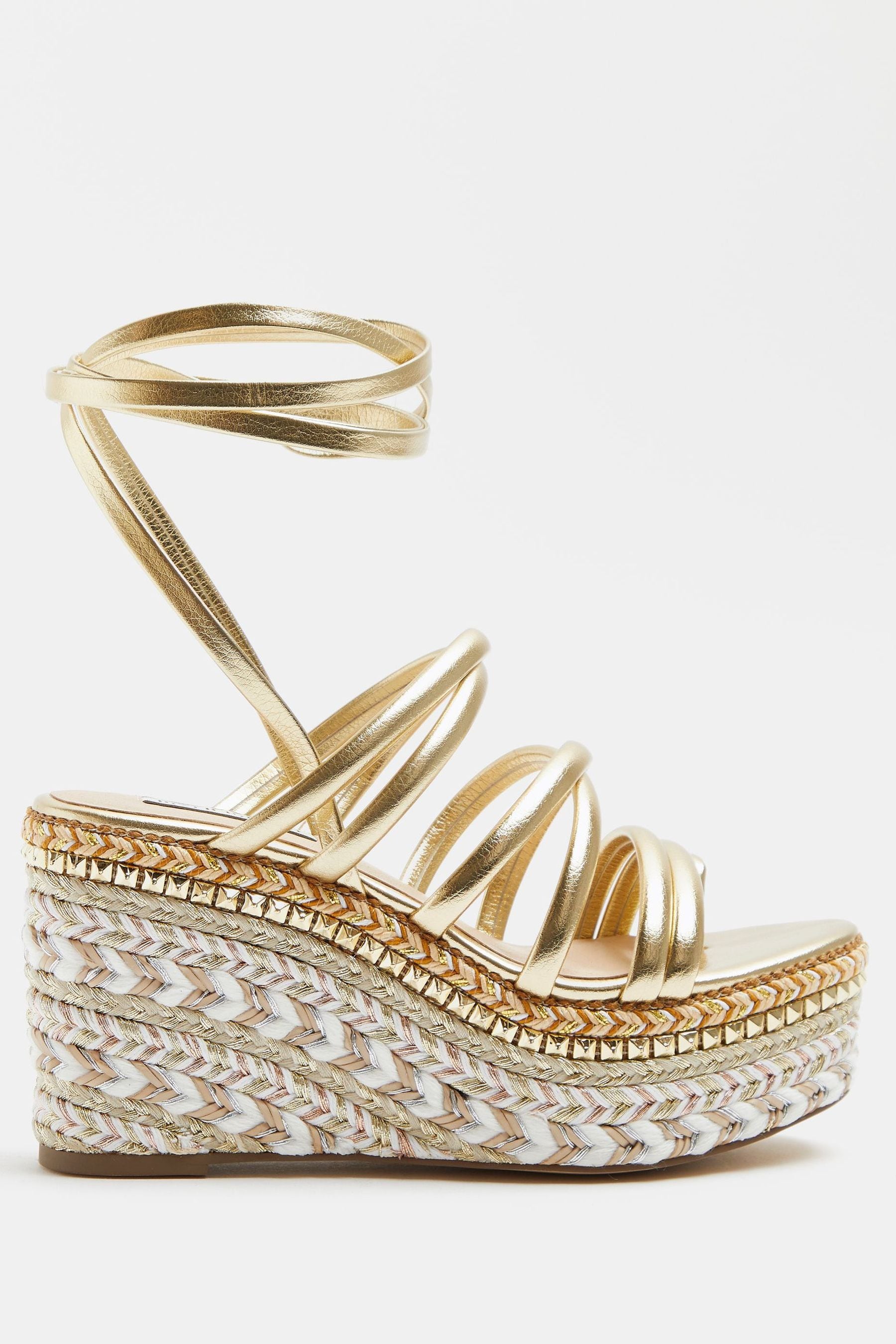 Buy River Island Gold Tie Up Embellished Wedges from Next Luxembourg