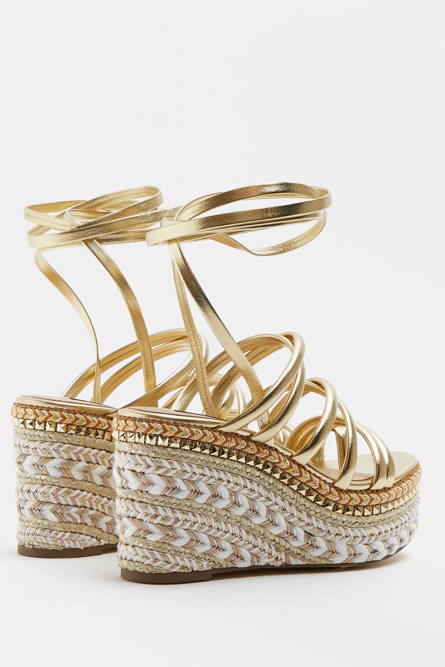 Buy River Island Gold Tie Up Embellished Wedges from Next Luxembourg