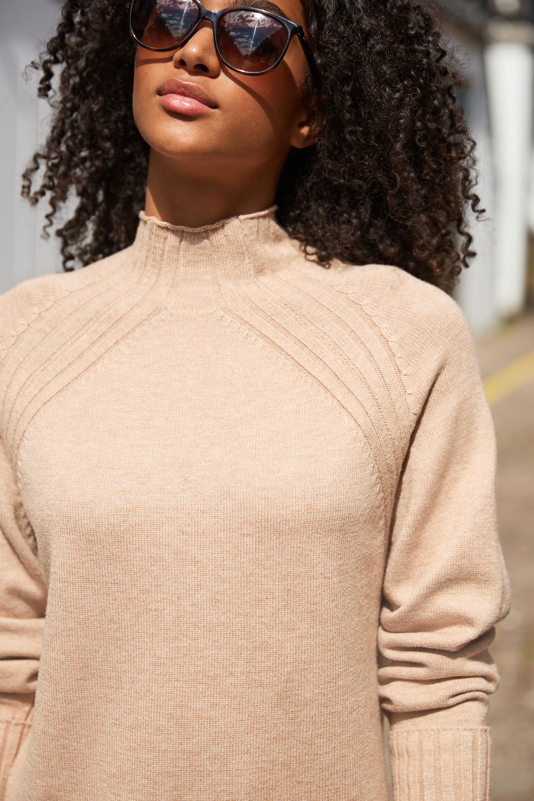 Buy Camel Brown Rib Knit High Neck Midi Jumper Dress from Next Luxembourg