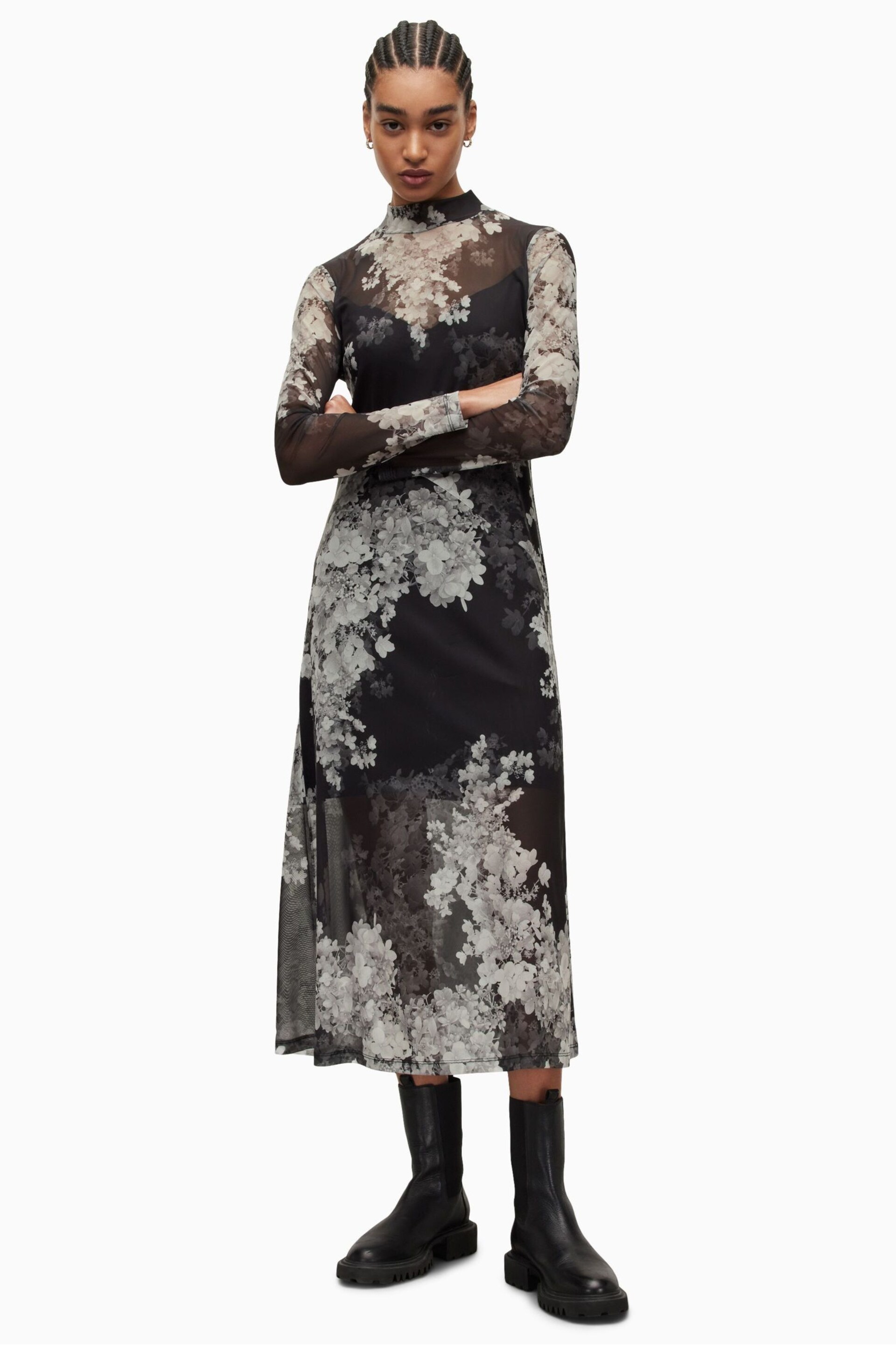 AllSaints Black Hanna Venetia Dress - Image 1 of 6