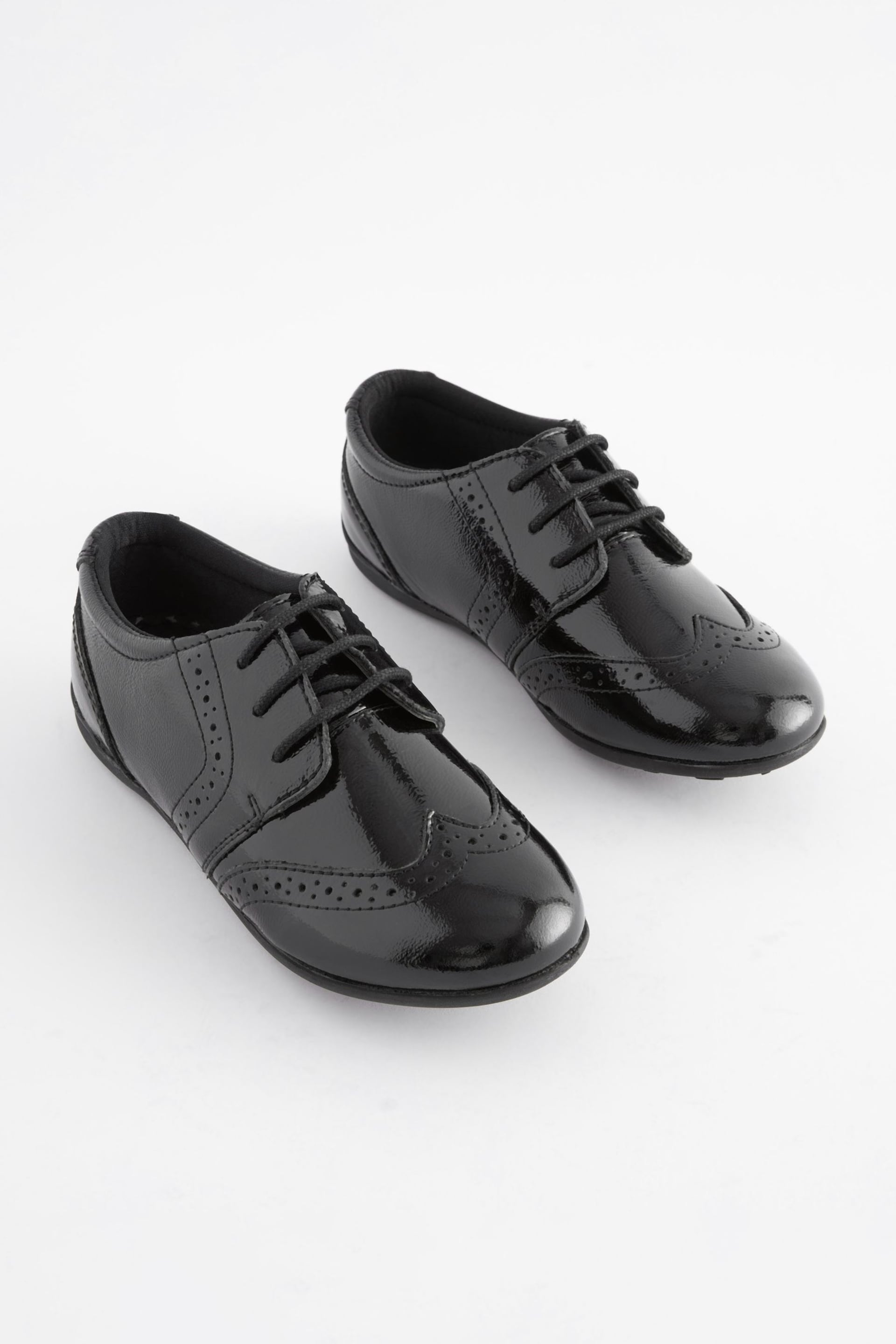 Black Patent Standard Fit (F) School Leather Lace-Up Brogues - Image 1 of 10