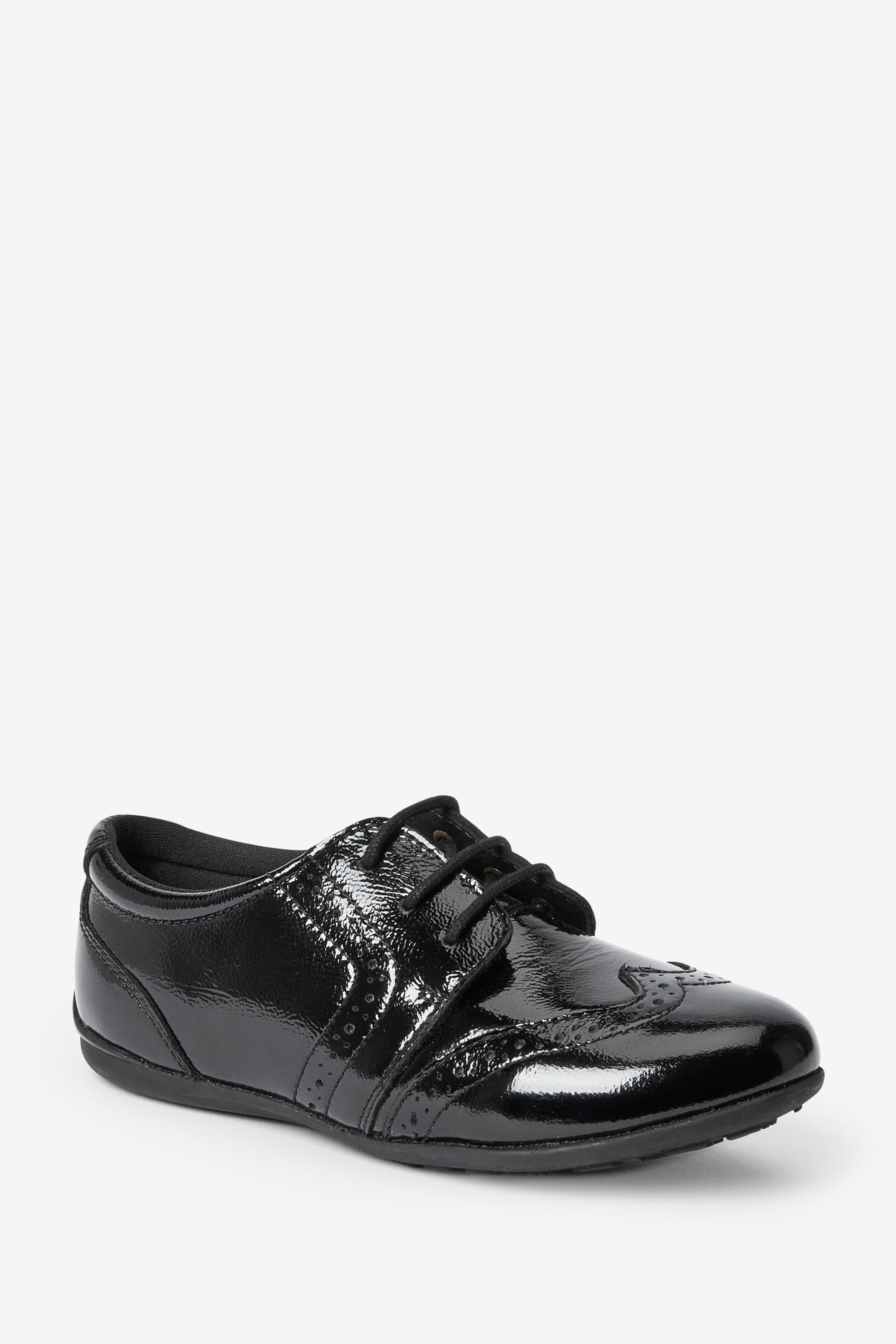 Black Patent Standard Fit (F) School Leather Lace-Up Brogues - Image 4 of 10