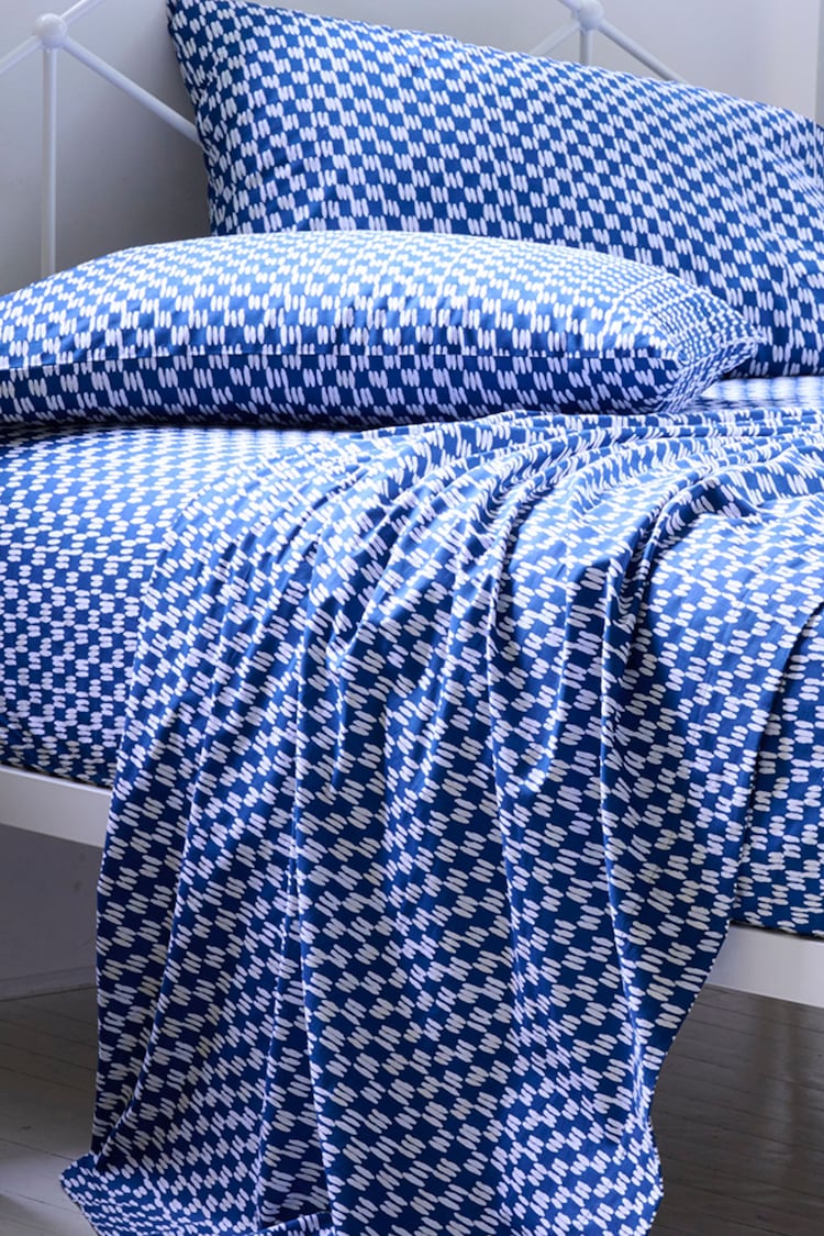 Novogratz Blue Petite Painted Check 100% Cotton Sheet - Image 1 of 4