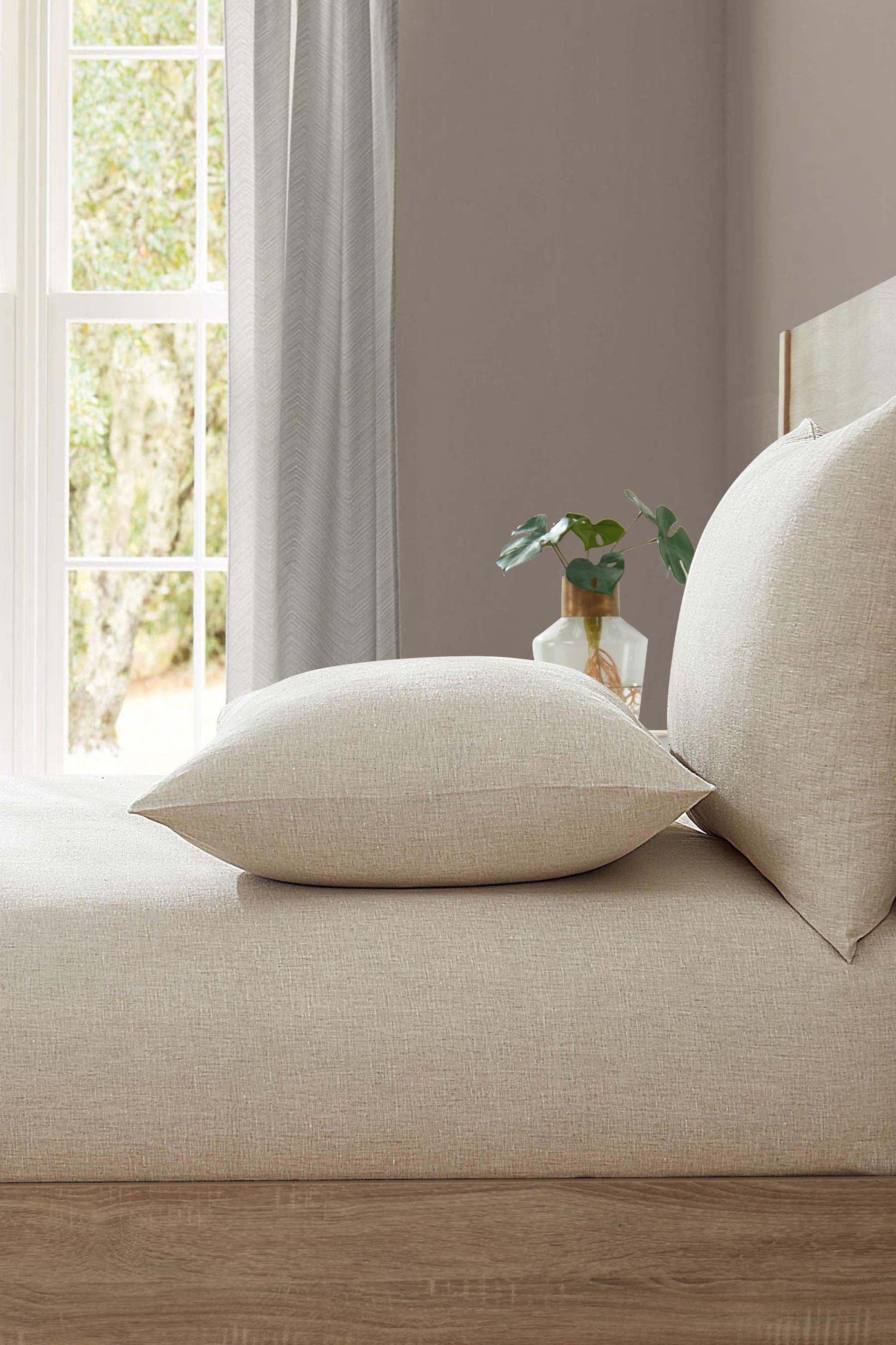 Lazy Linen Natural 100% Washed Linen Fitted Sheet - Image 1 of 3