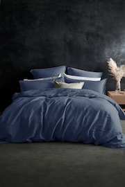 Lazy Linen Navy Blue Washed 100% Linen Duvet Cover - Image 1 of 3