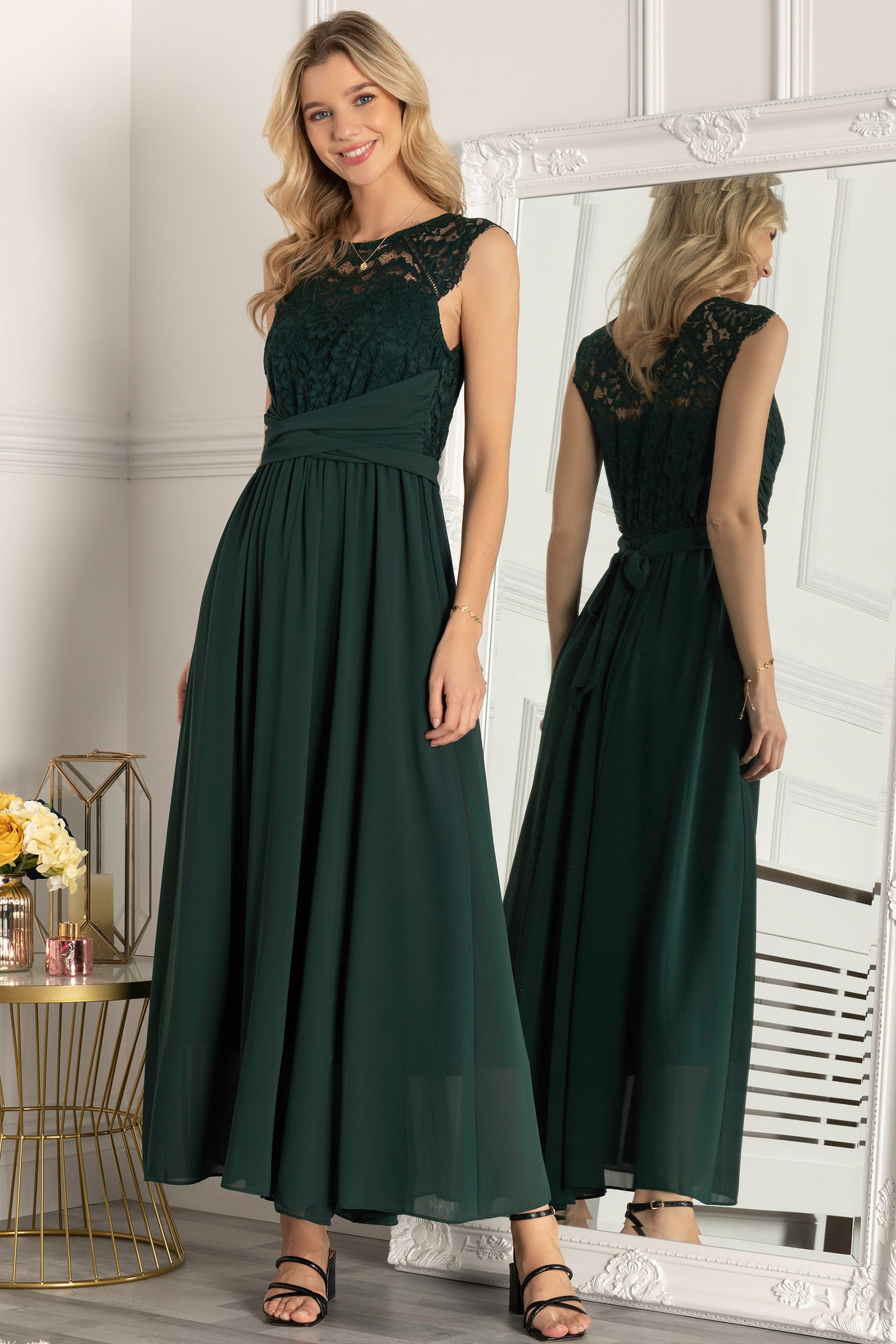 Lace bodice long dress deals