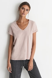 Reiss Pink Cotton-jersey V-neck T-shirt - Image 4 of 5