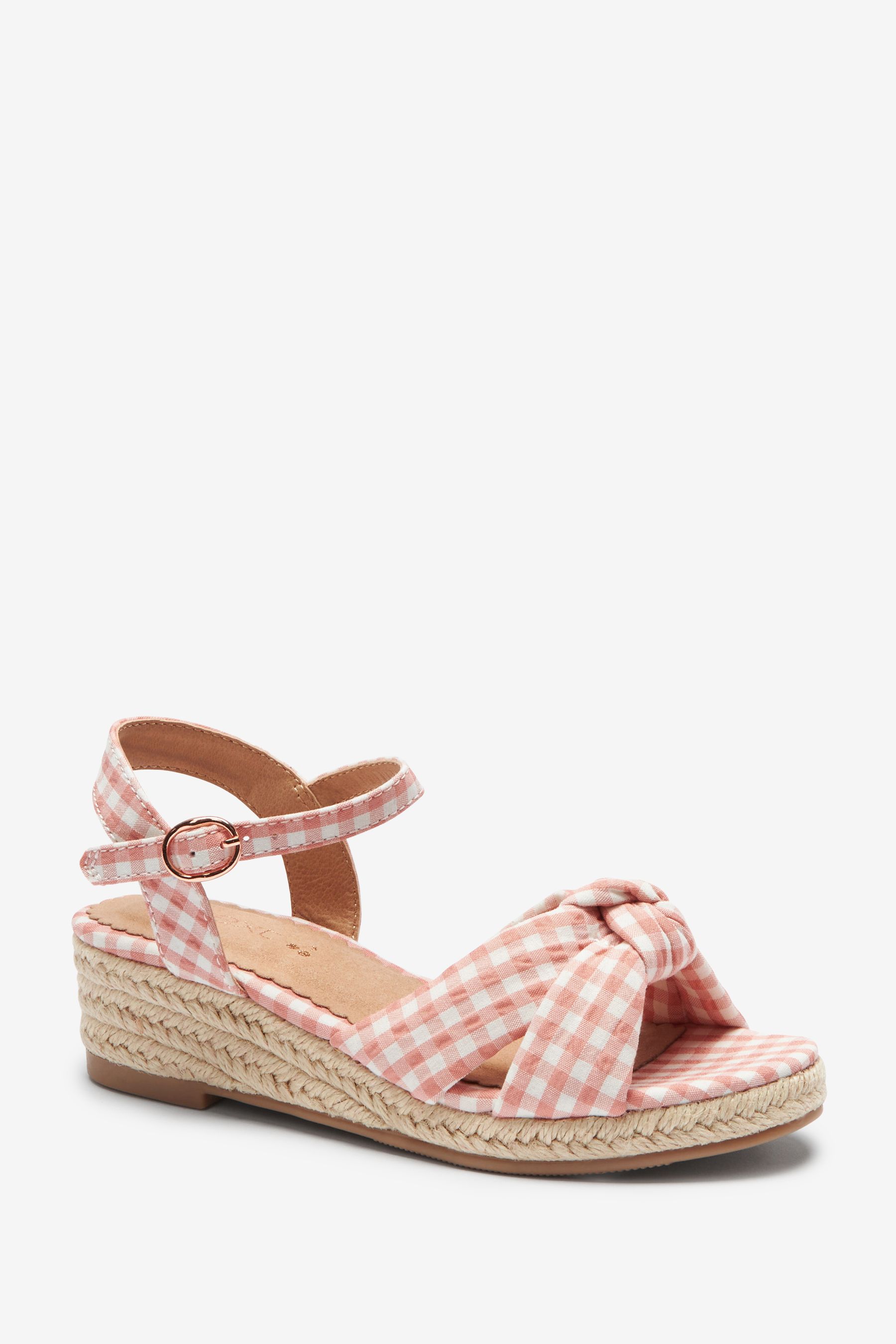 Buy Pink Gingham Knot Wide Fit G Wedge Sandals from Next Luxembourg