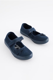 Navy Blue Standard Fit (F) Butterfly Embroidered Plimsolls - Image 1 of 5