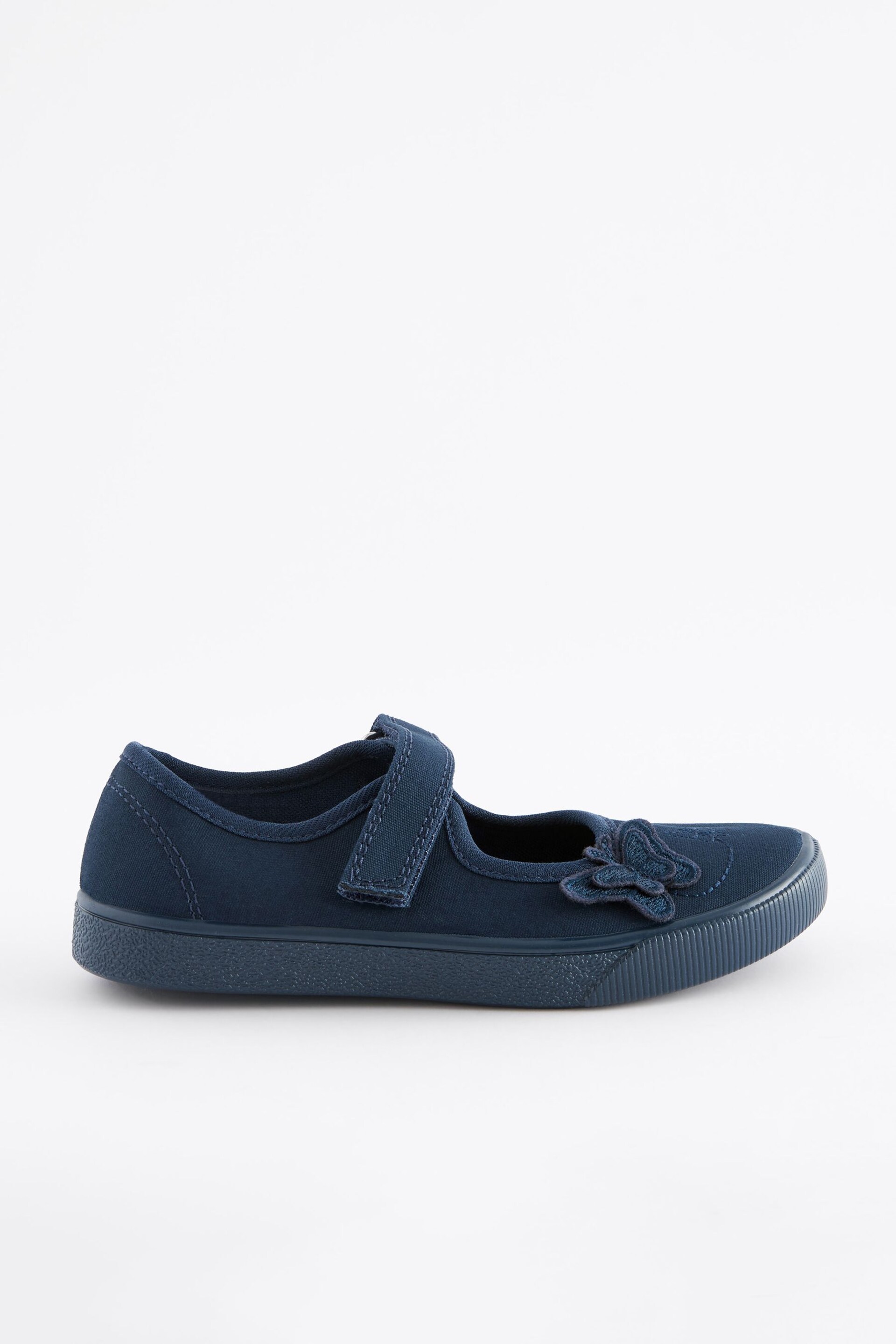Navy Blue Standard Fit (F) Butterfly Embroidered Plimsolls - Image 2 of 5