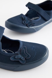 Navy Blue Standard Fit (F) Butterfly Embroidered Plimsolls - Image 4 of 5