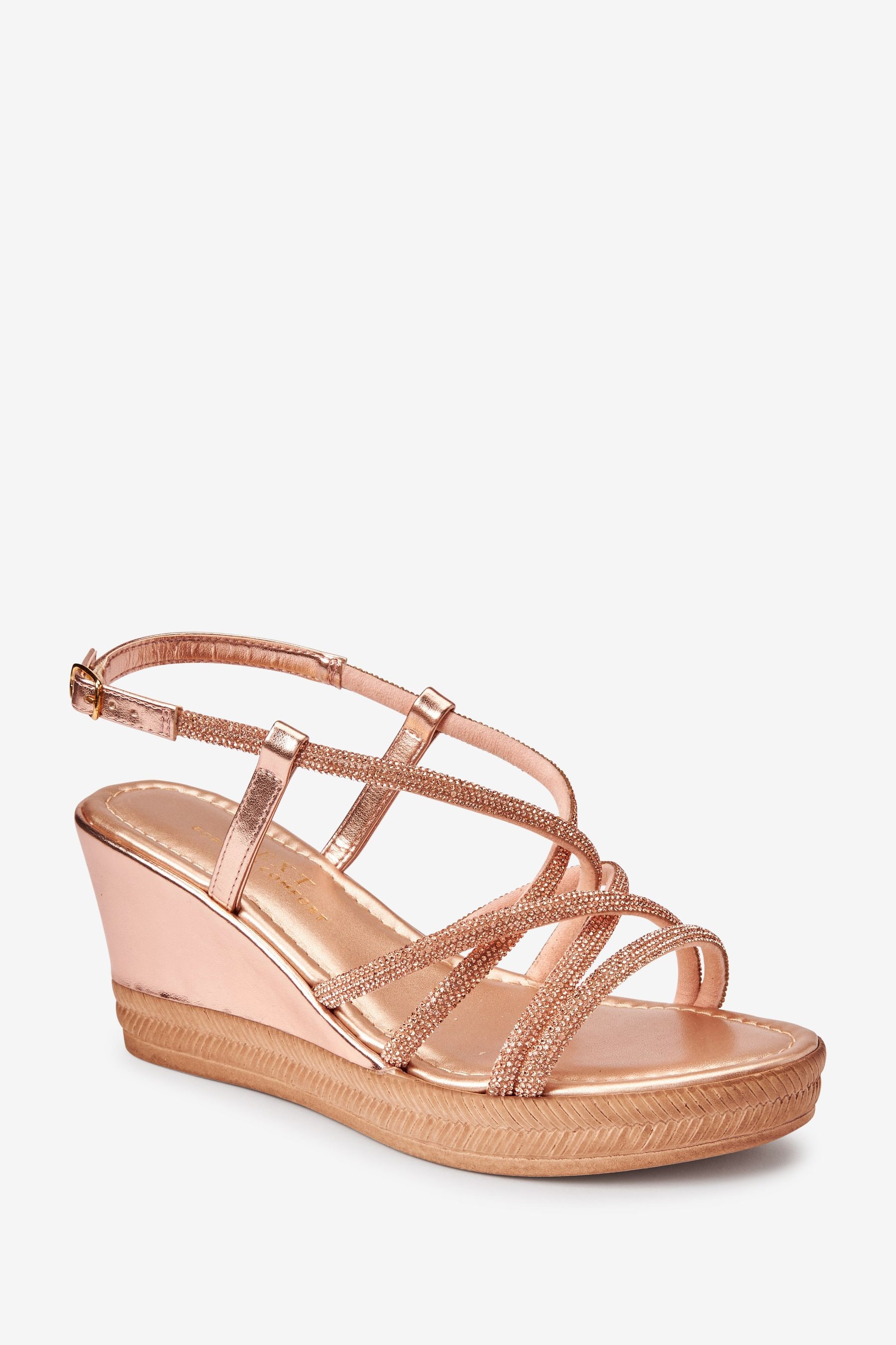 Buy Rose Gold Forever Comfort Tubular Bling Asymmetric Wedges from Next Luxembourg