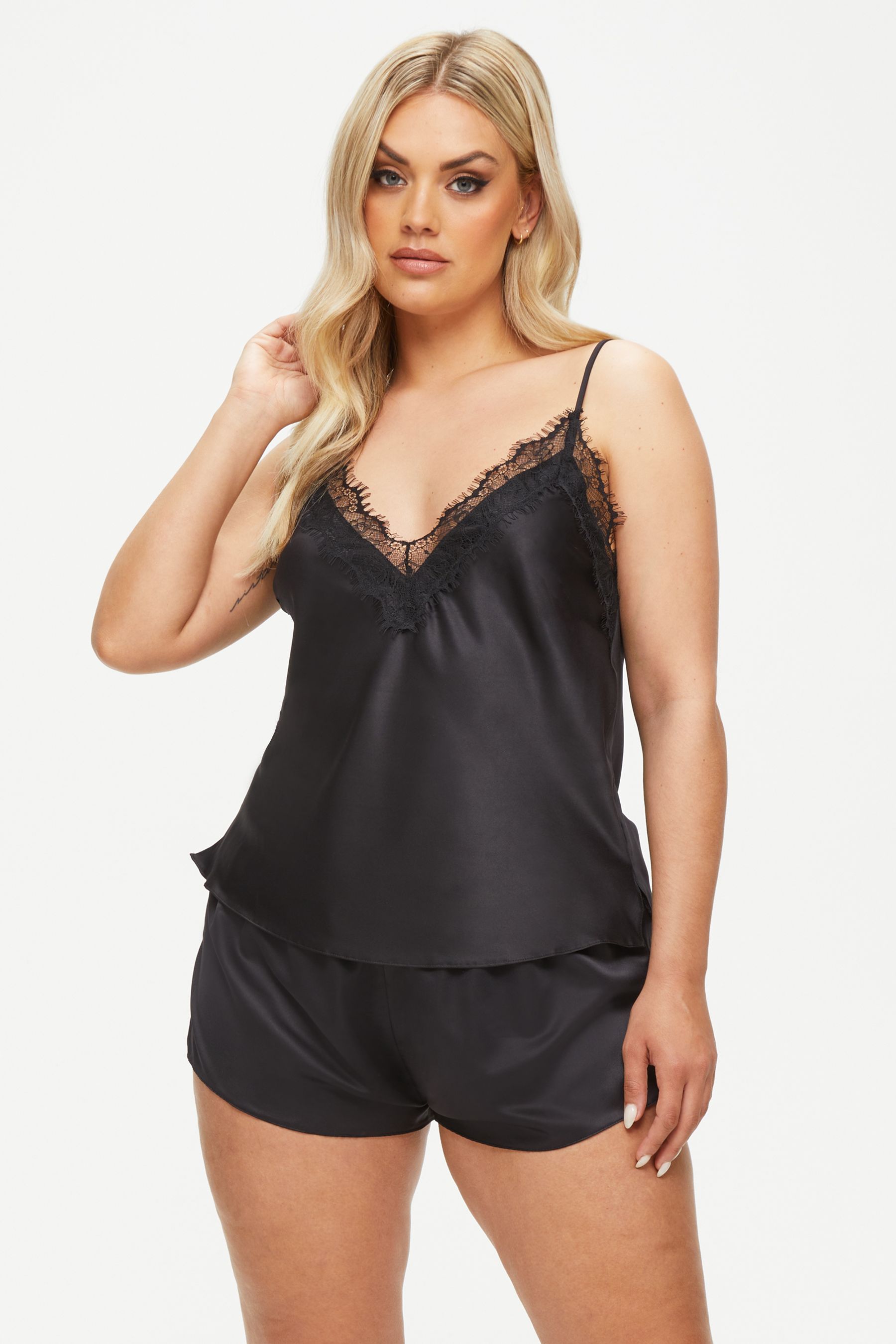 Black satin cami pyjamas outlet