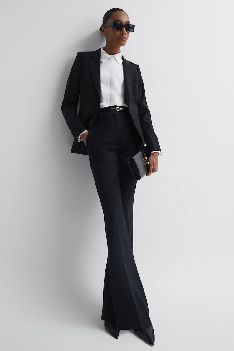 Reiss Black Haisley Petite Tailored Flared Suit Trousers - Image 1 of 6