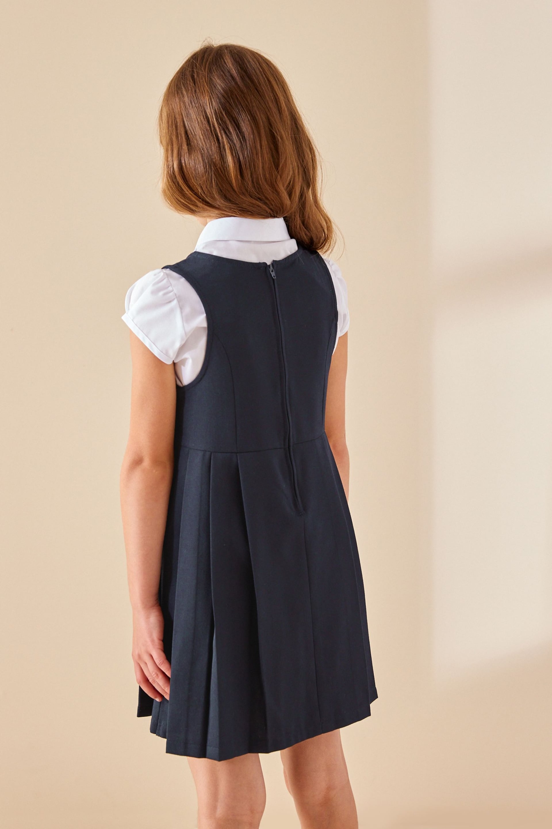 Navy Blue Asymmetric Button Front Pinafore School Dress (3-14yrs) - Image 4 of 6