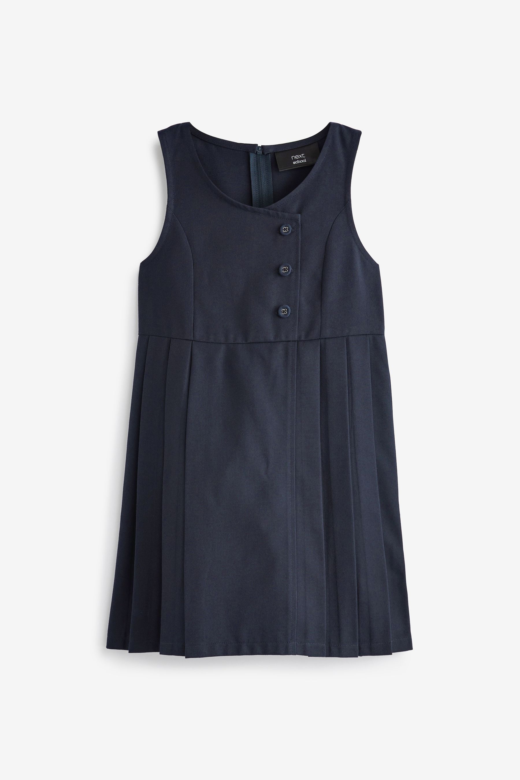 Navy Blue Asymmetric Button Front Pinafore School Dress 3 14yrs
