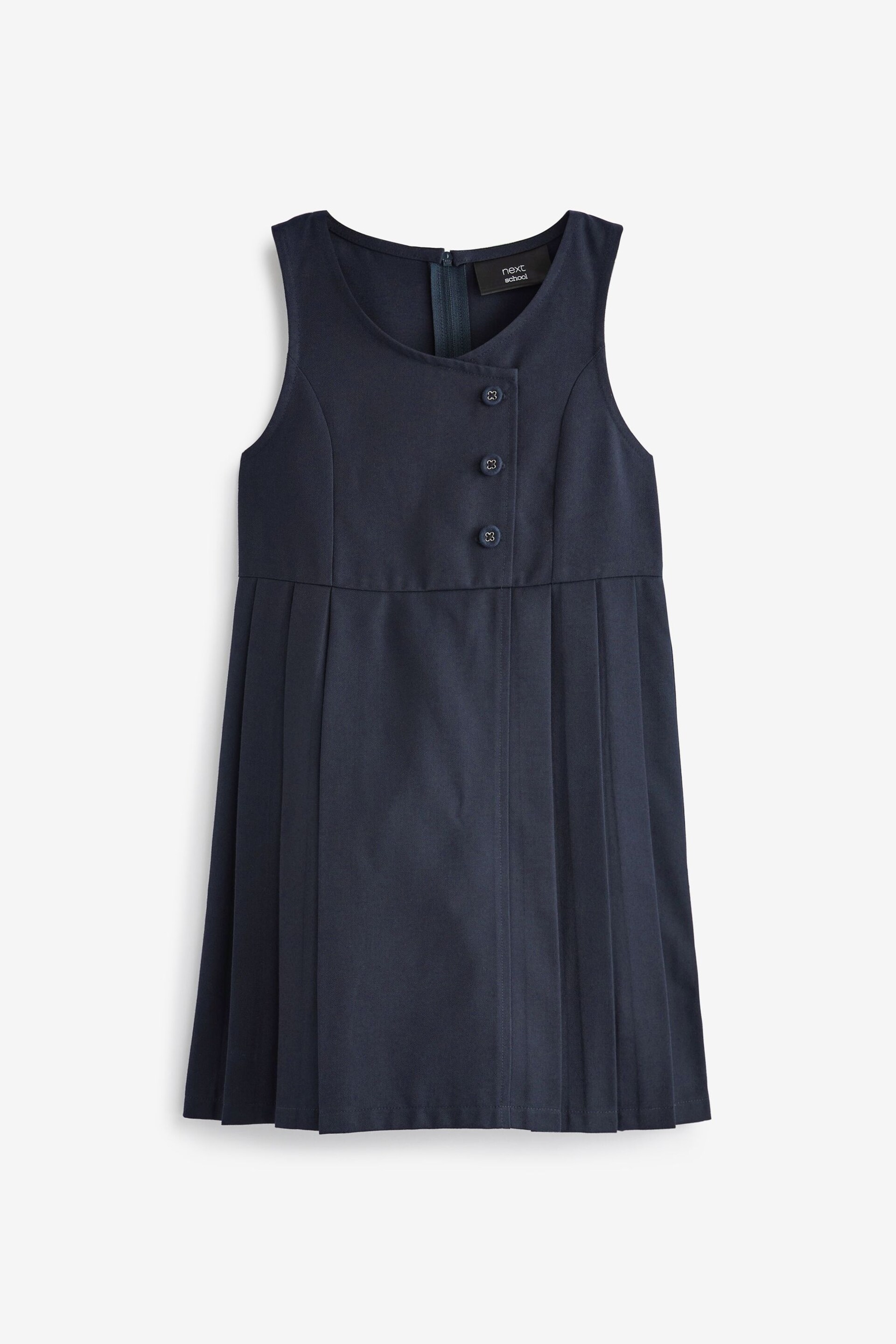 Navy Blue Asymmetric Button Front Pinafore School Dress (3-14yrs) - Image 5 of 6