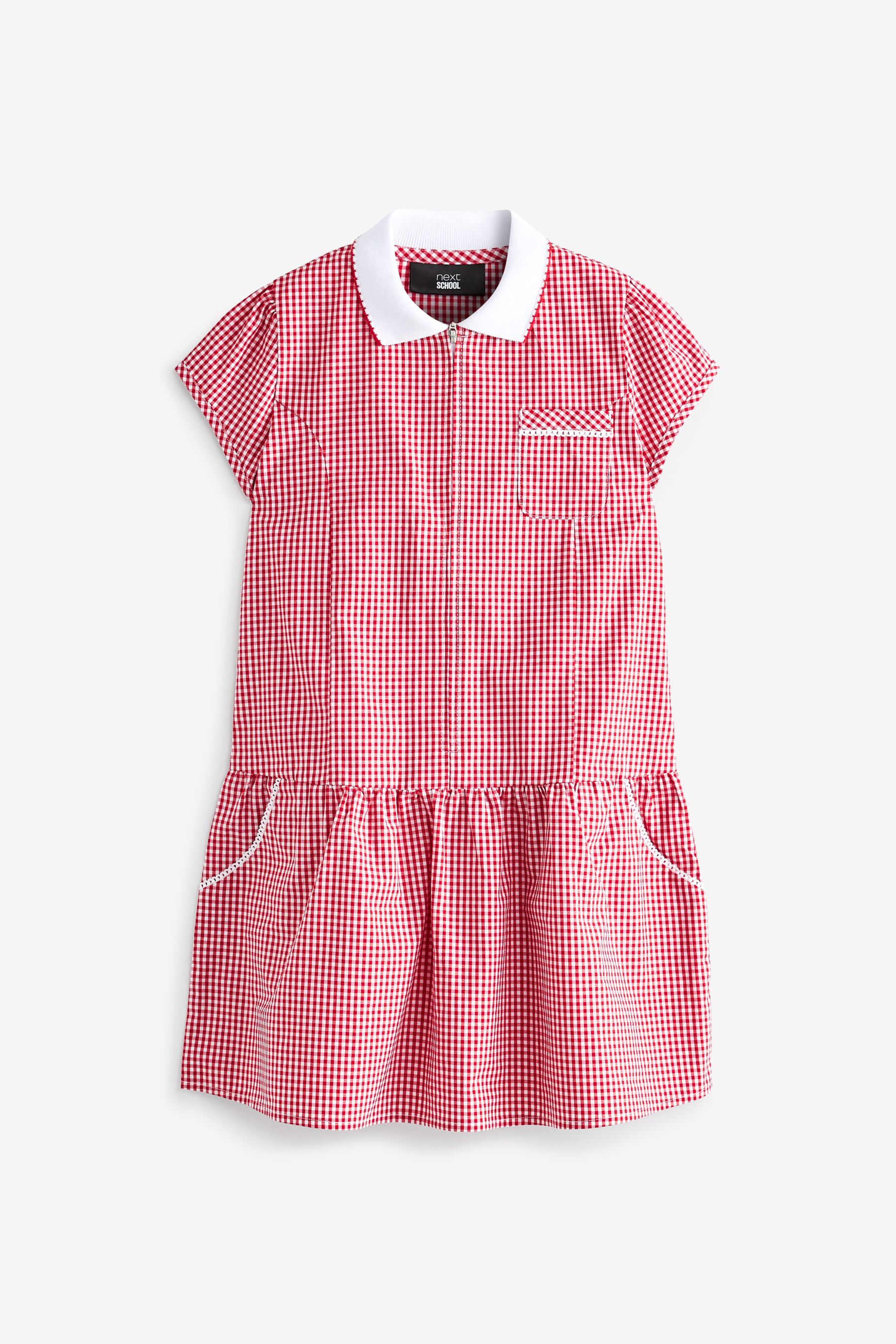 Gingham zip school dress top