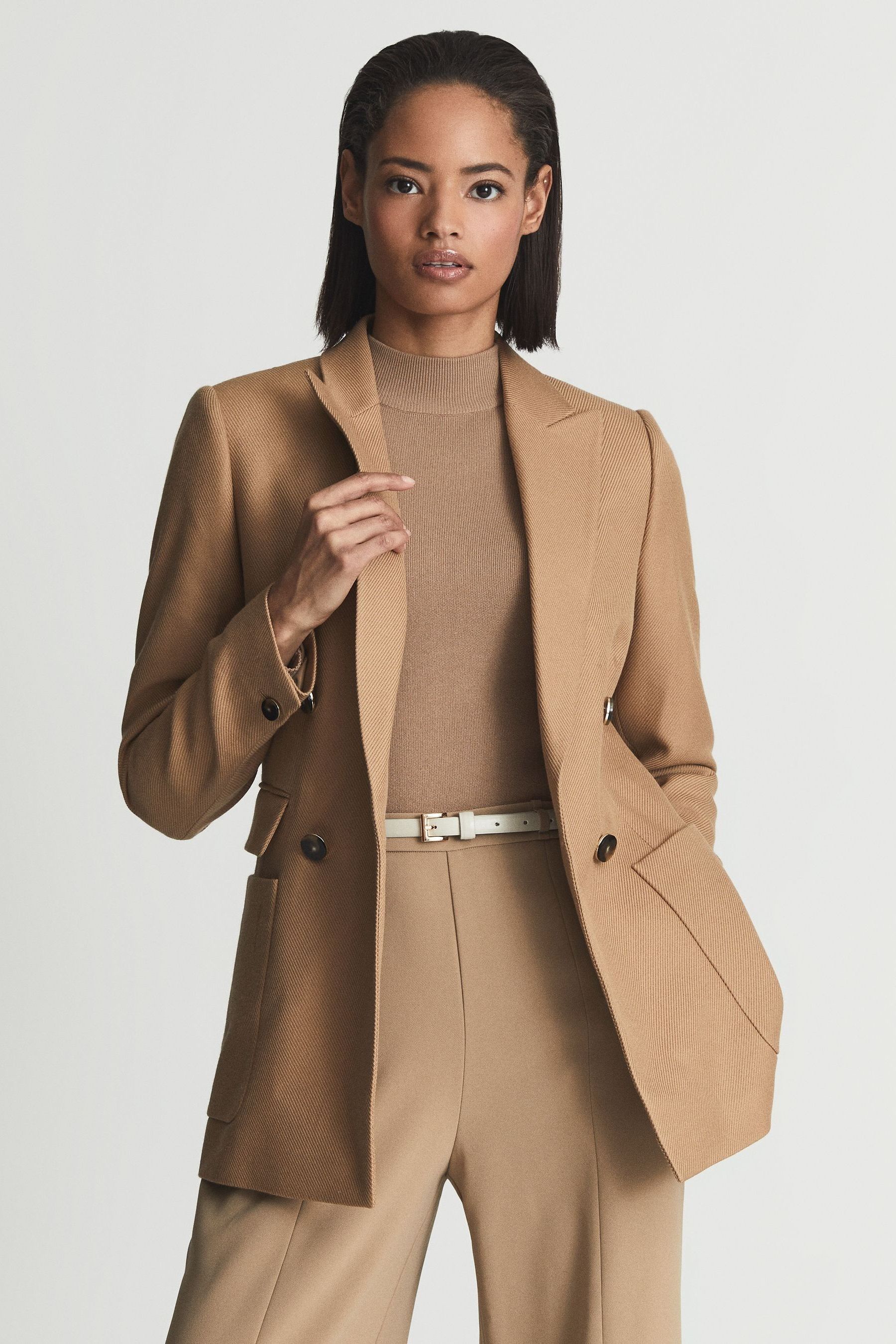 Next camel blazer top