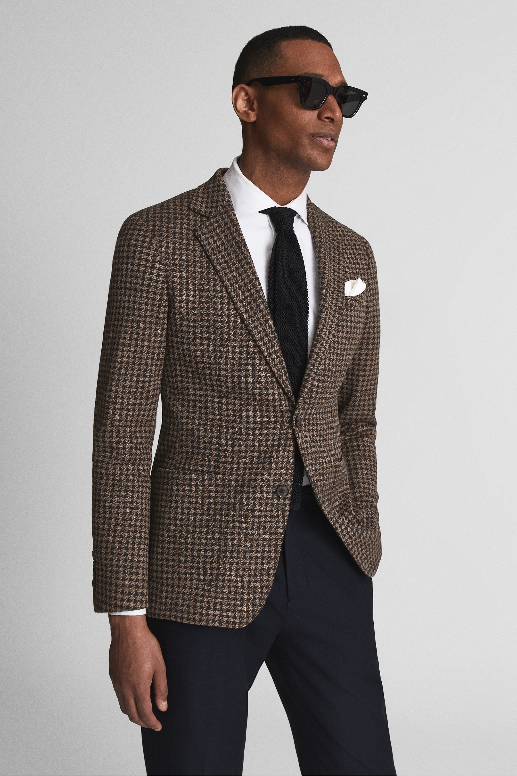 Buy Reiss Black Brown Wisdom Slim Fit Jersey Dogtooth Blazer from the Next UK online shop