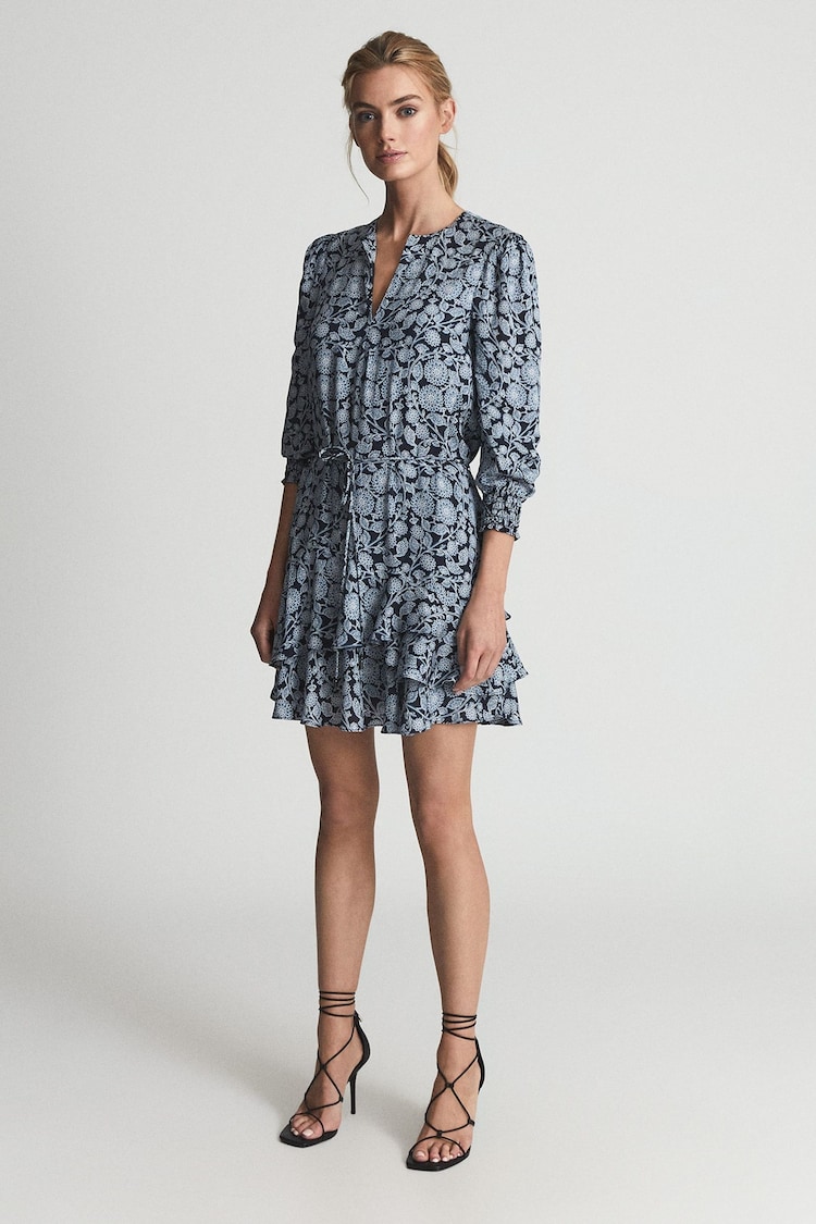 Reiss Blue Leanna Floral Print Flippy Dress - Image 7 of 7