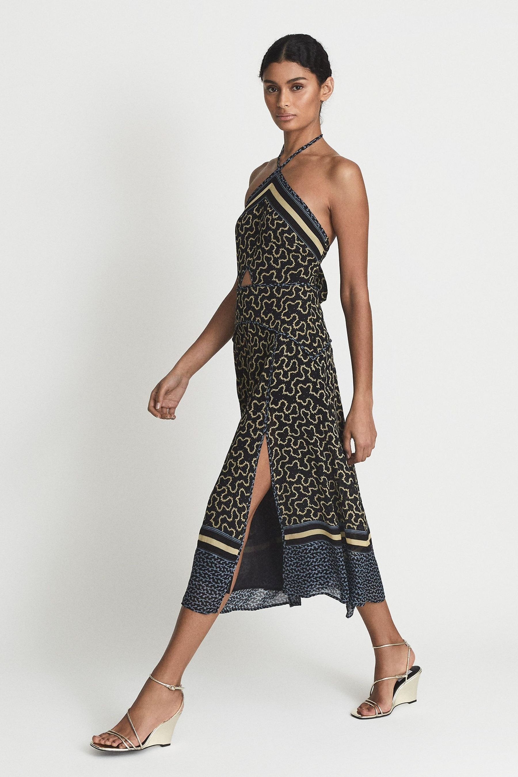 Buy Reiss Navy Yellow Alexandria Petite Printed Cut Out Midi Dress from Next Luxembourg