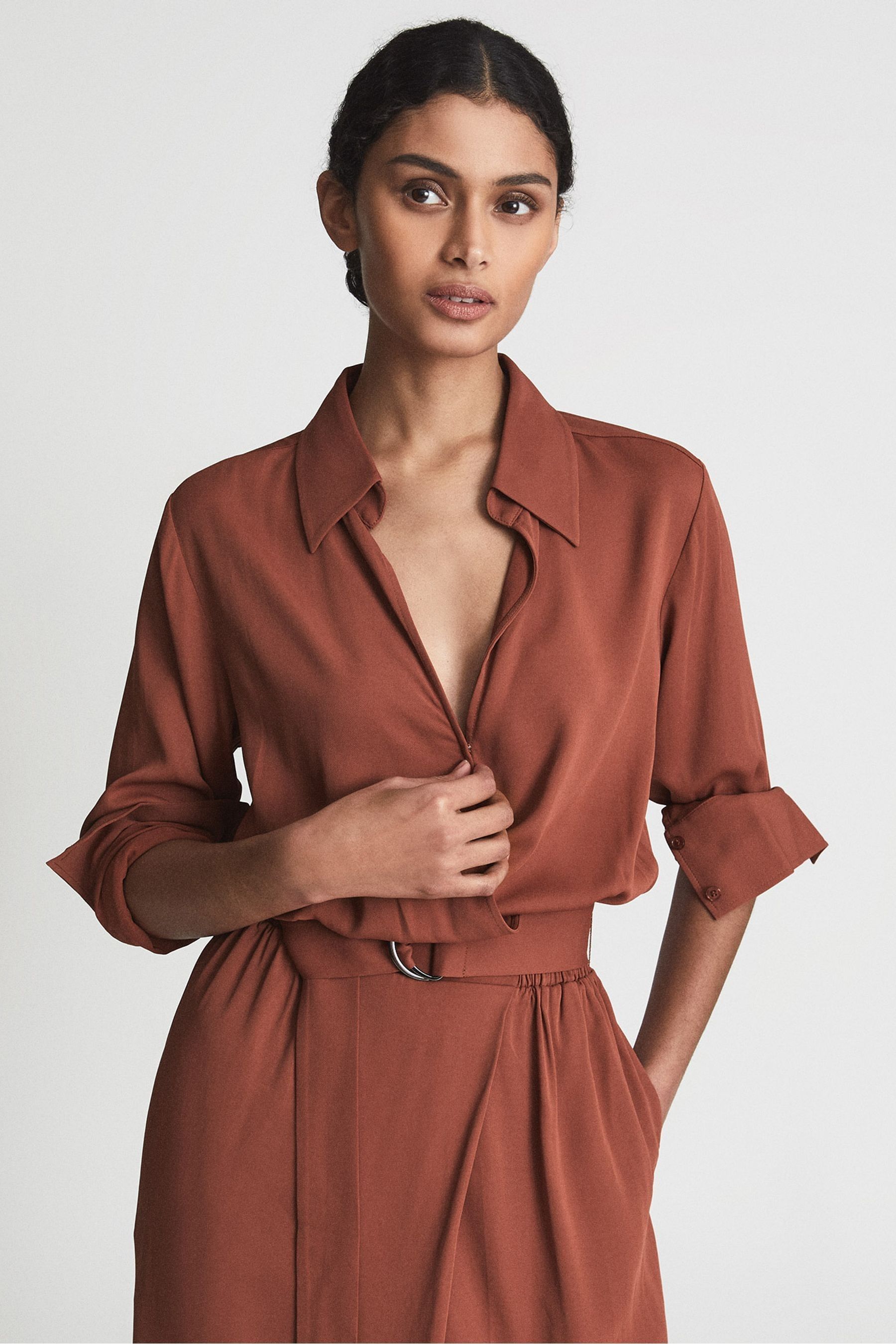 Buy Reiss Rust Emilie Regular Belted Midi Dress from the Next UK online shop