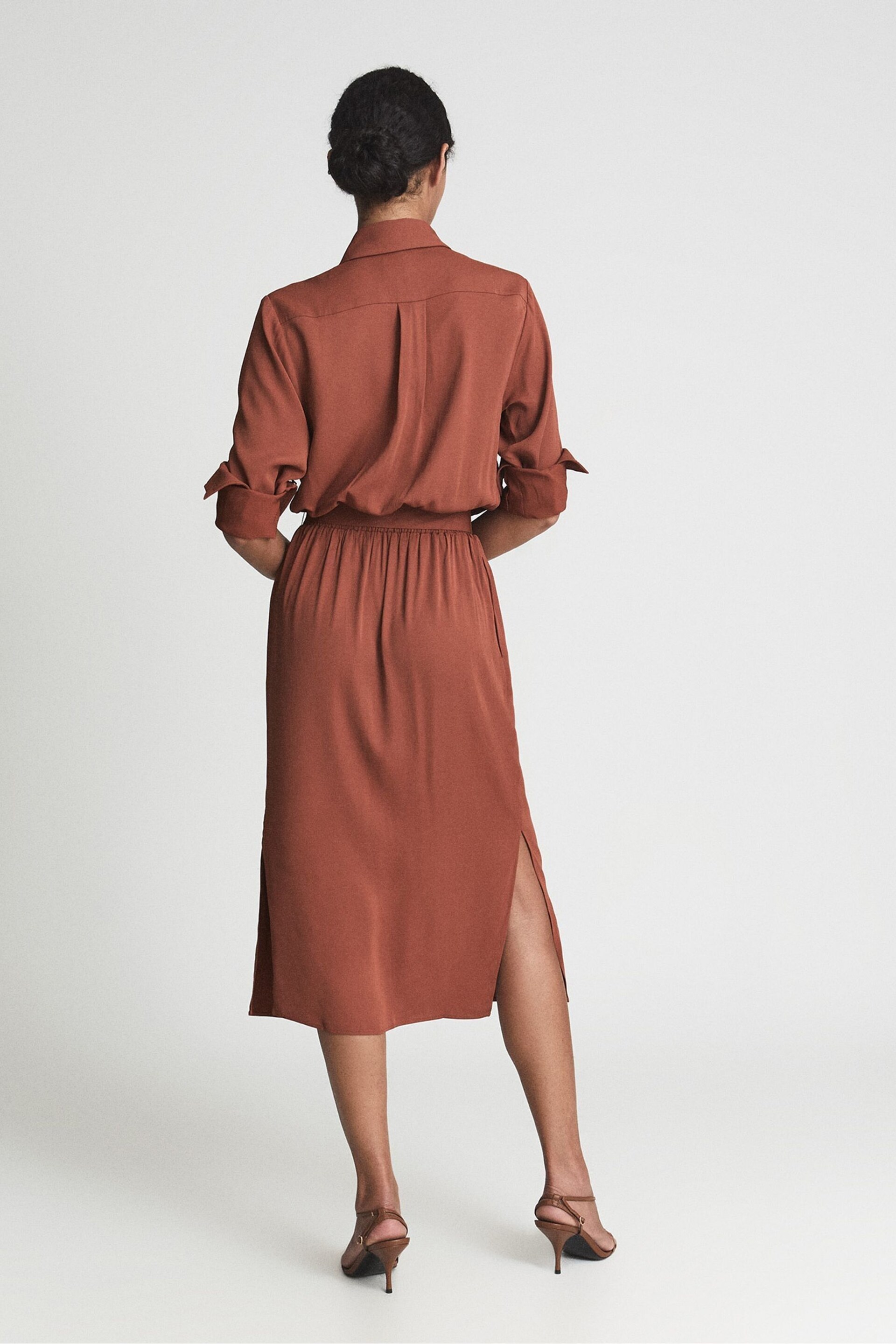 Reiss Rust Emilie Regular Belted Midi Dress - Image 5 of 6