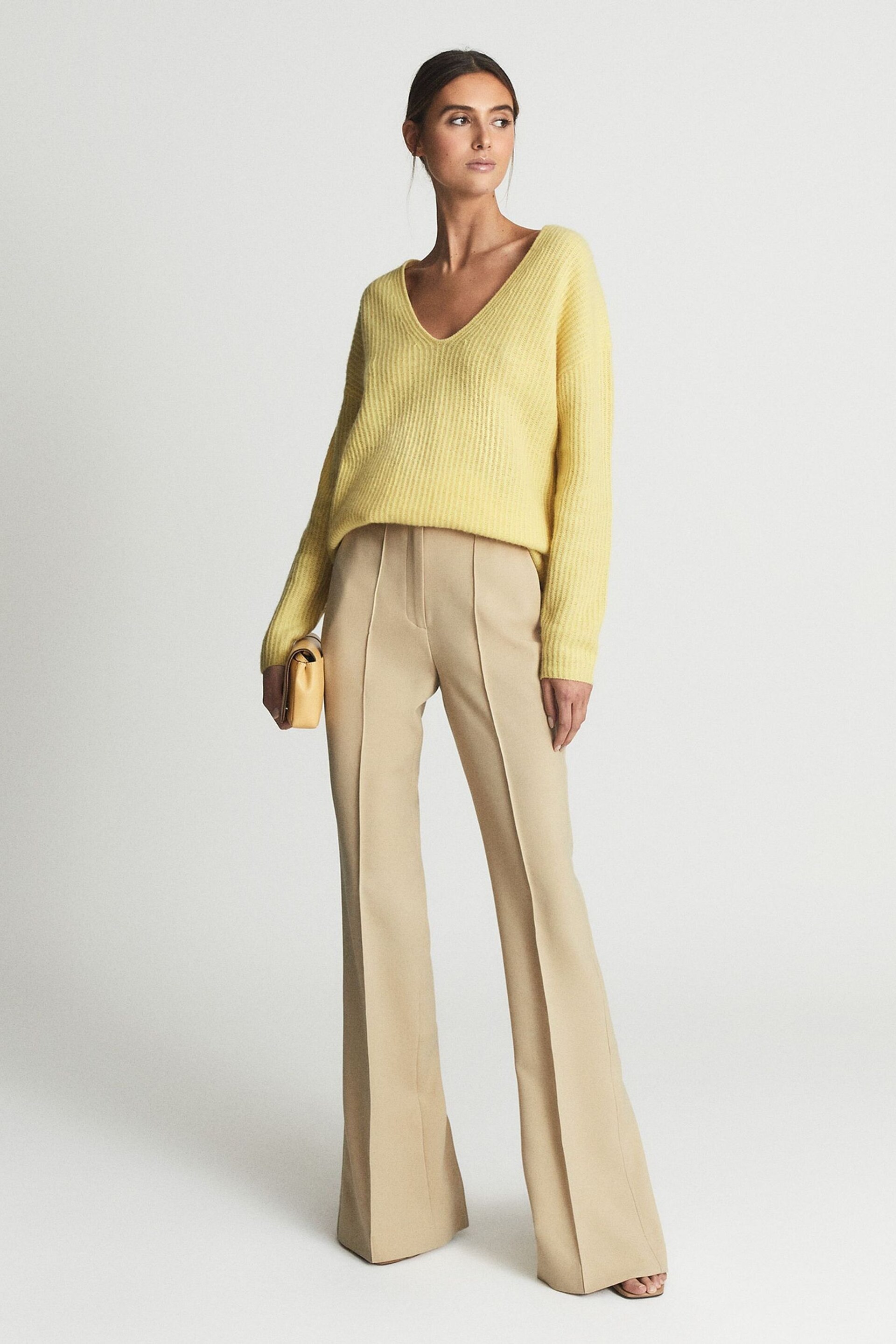 Reiss Lemon Devon Regular Wool Blend Flared Trousers - Image 1 of 5