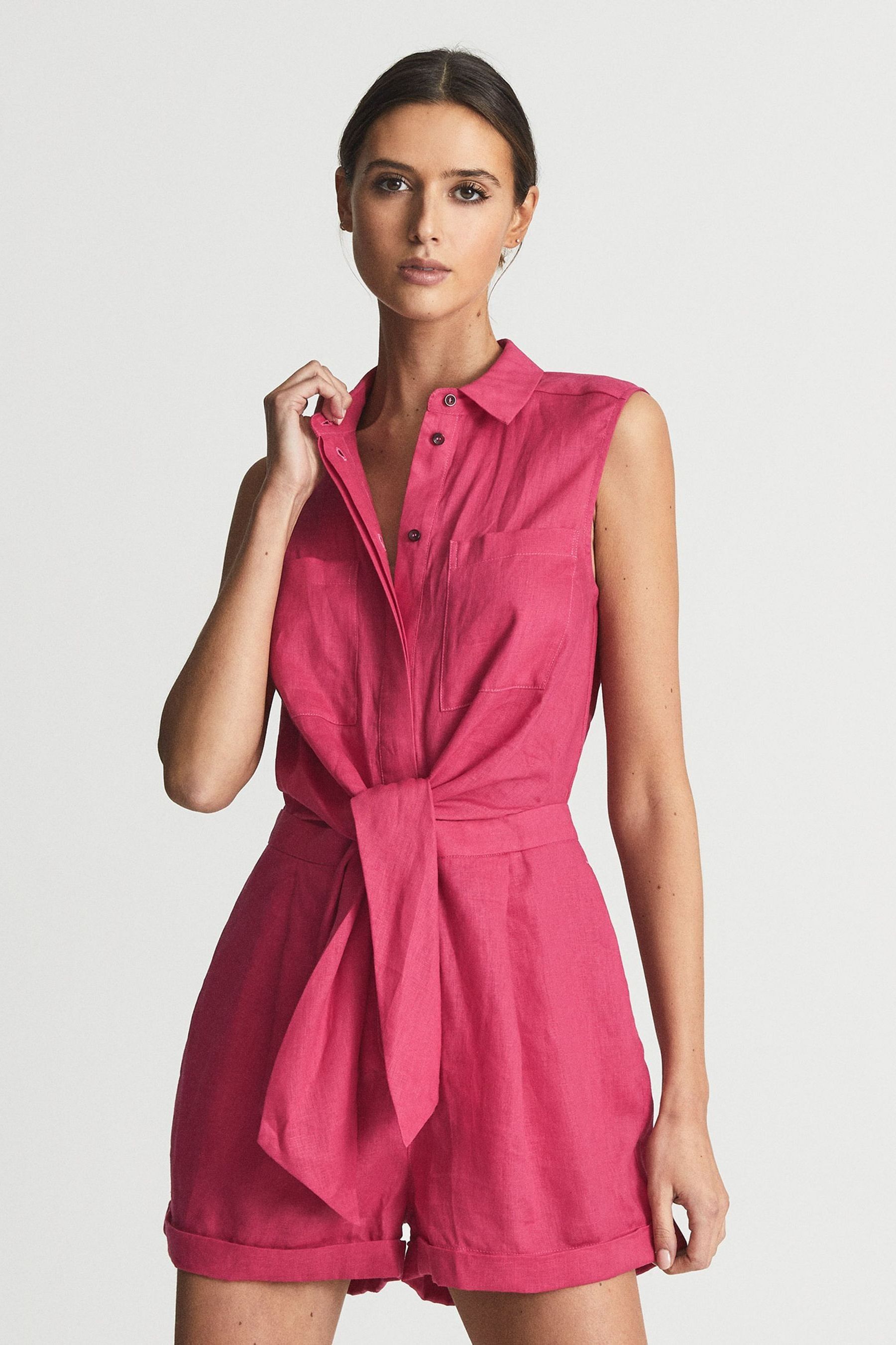 Pink linen playsuit deals